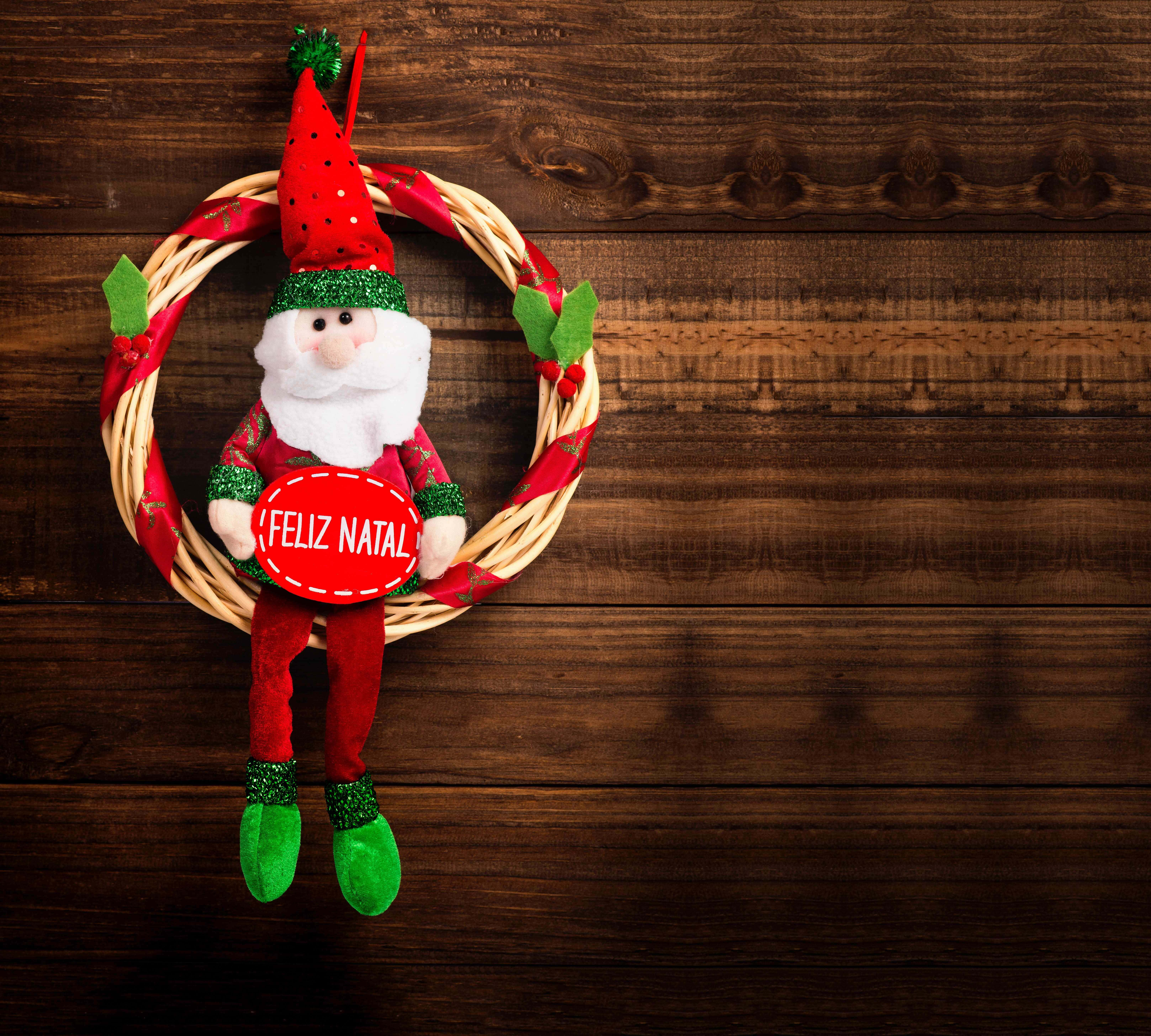Nền ảnh Giáng sinh Vòng nguyệt quế Ông già Noel Hình nền