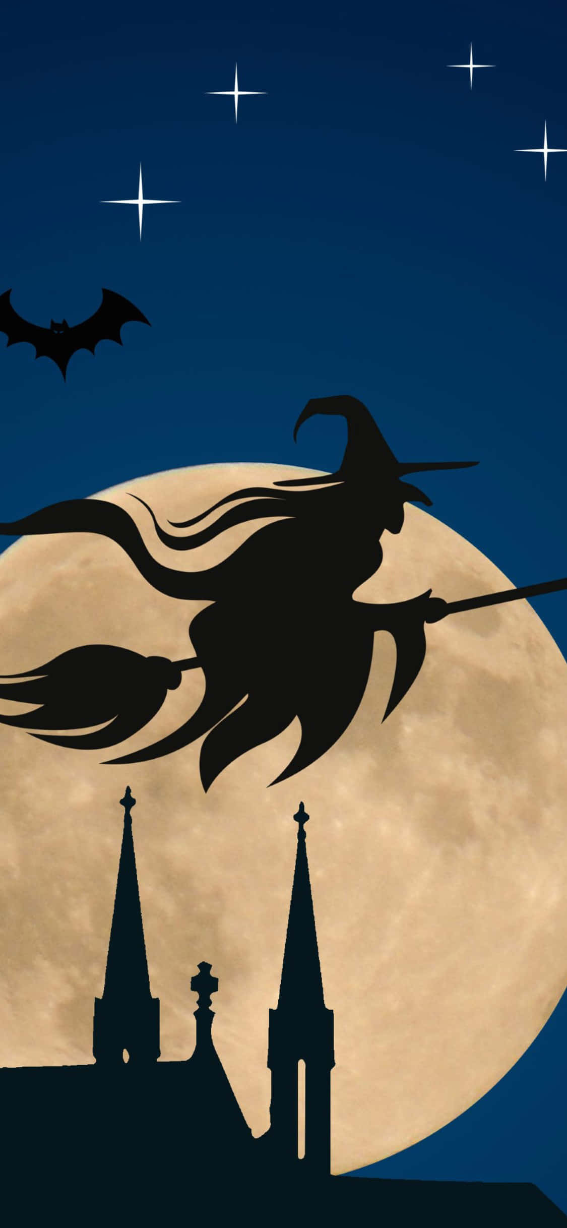 Nền iPhone Halloween Phù Thủy Bay Trong Đêm Hình nền