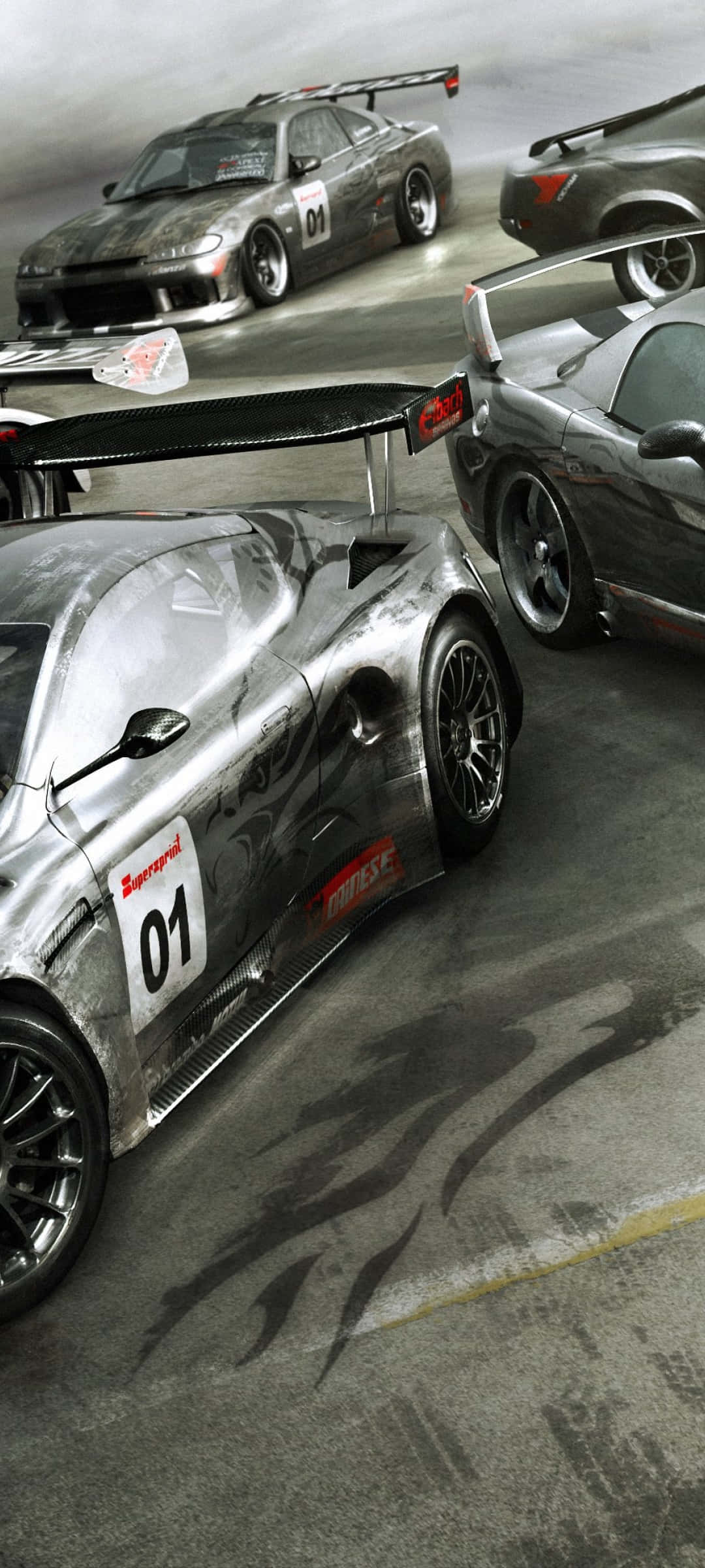 Nền iPhone X Grid Autosport Xe đua bốc khói Hình nền