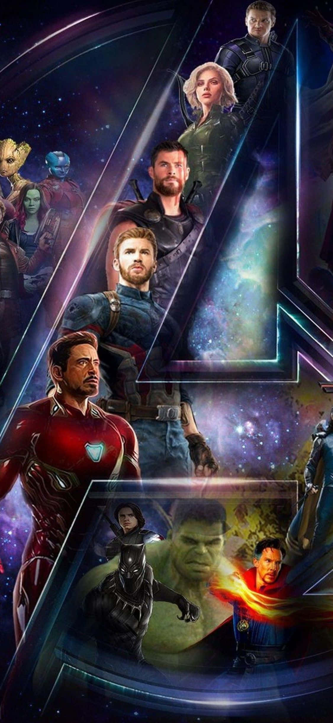 Nền iPhone XS Logo Avengers Với Các Siêu Anh Hùng Marvel Hình nền