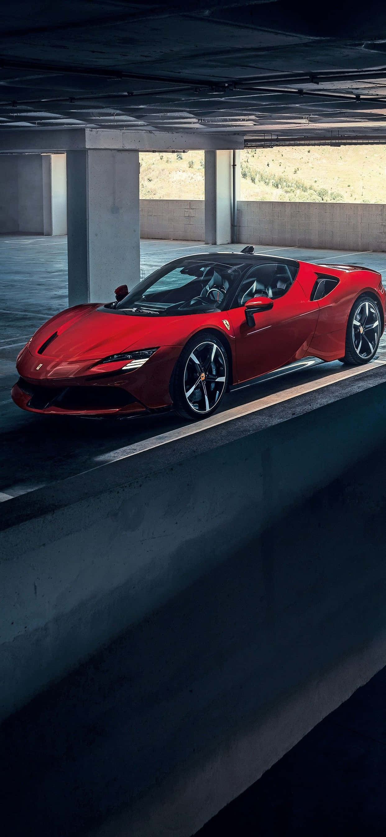 Nền iPhone Xs Max Ferrari Đỏ SF90 Stradale Trong Bãi Đỗ Xe Hình nền