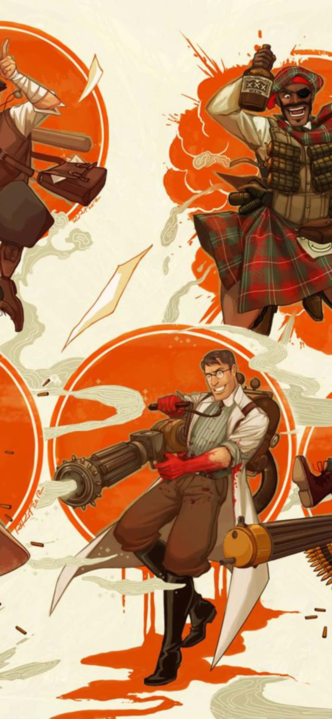 Nền iPhone XS Team Fortress 2 Retro Medic và Demoman Hình nền