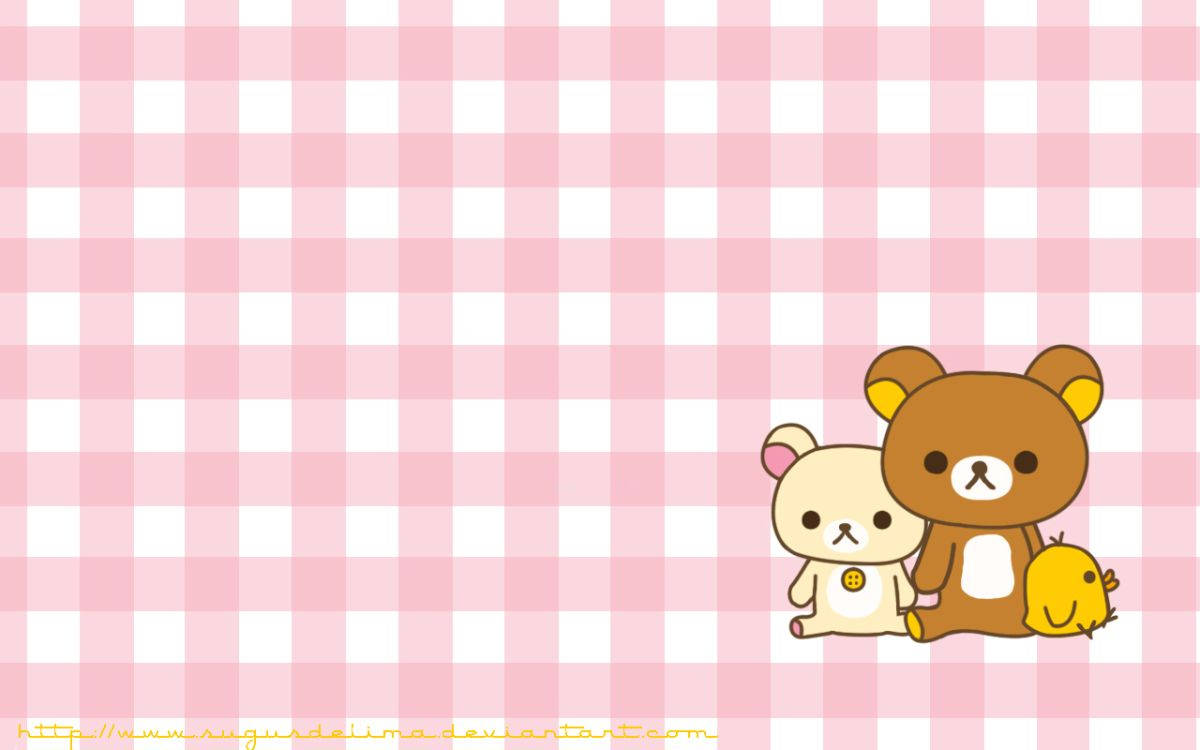 Nền kẻ ô hồng dễ thương với Rilakkuma và những người bạn Hình nền