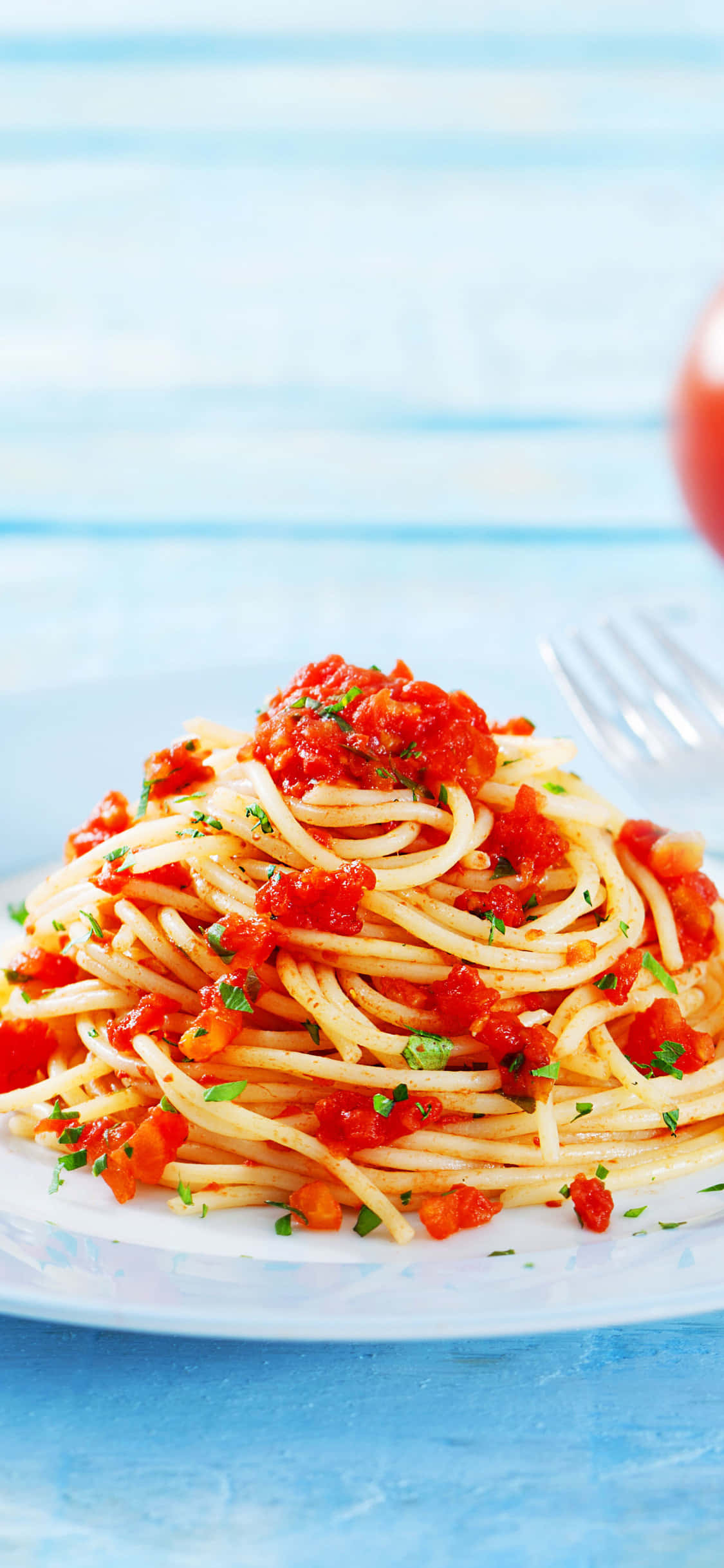 Nền Mỳ Ý Spaghetti Với Những Miếng Cà Chua Cho iPhone X Hình nền