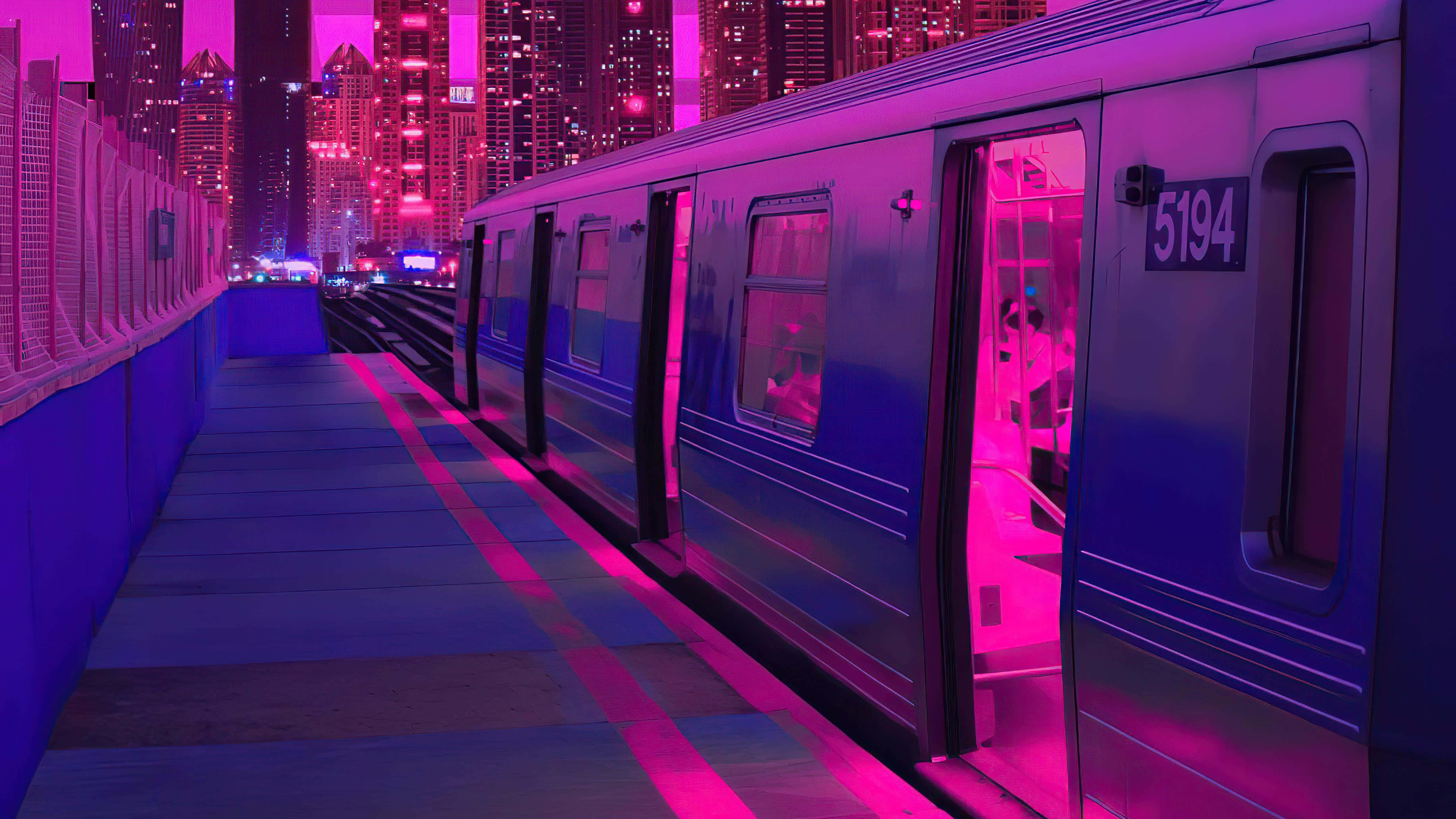Nền Tàu Hỏa Neon Phong Cách Synthwave Hình nền