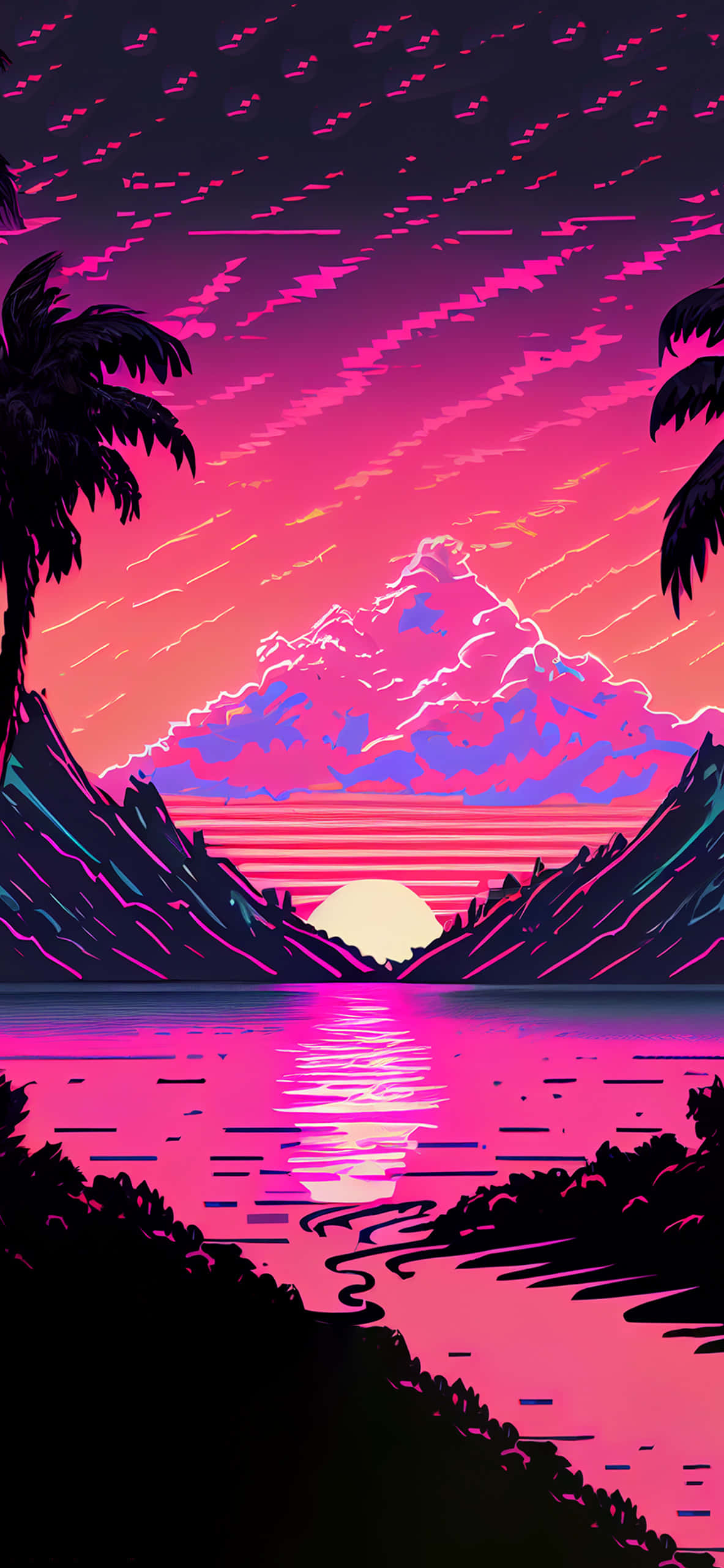 Nền Vector Hoàng Hôn Vaporwave Tuyệt Đẹp Hình nền