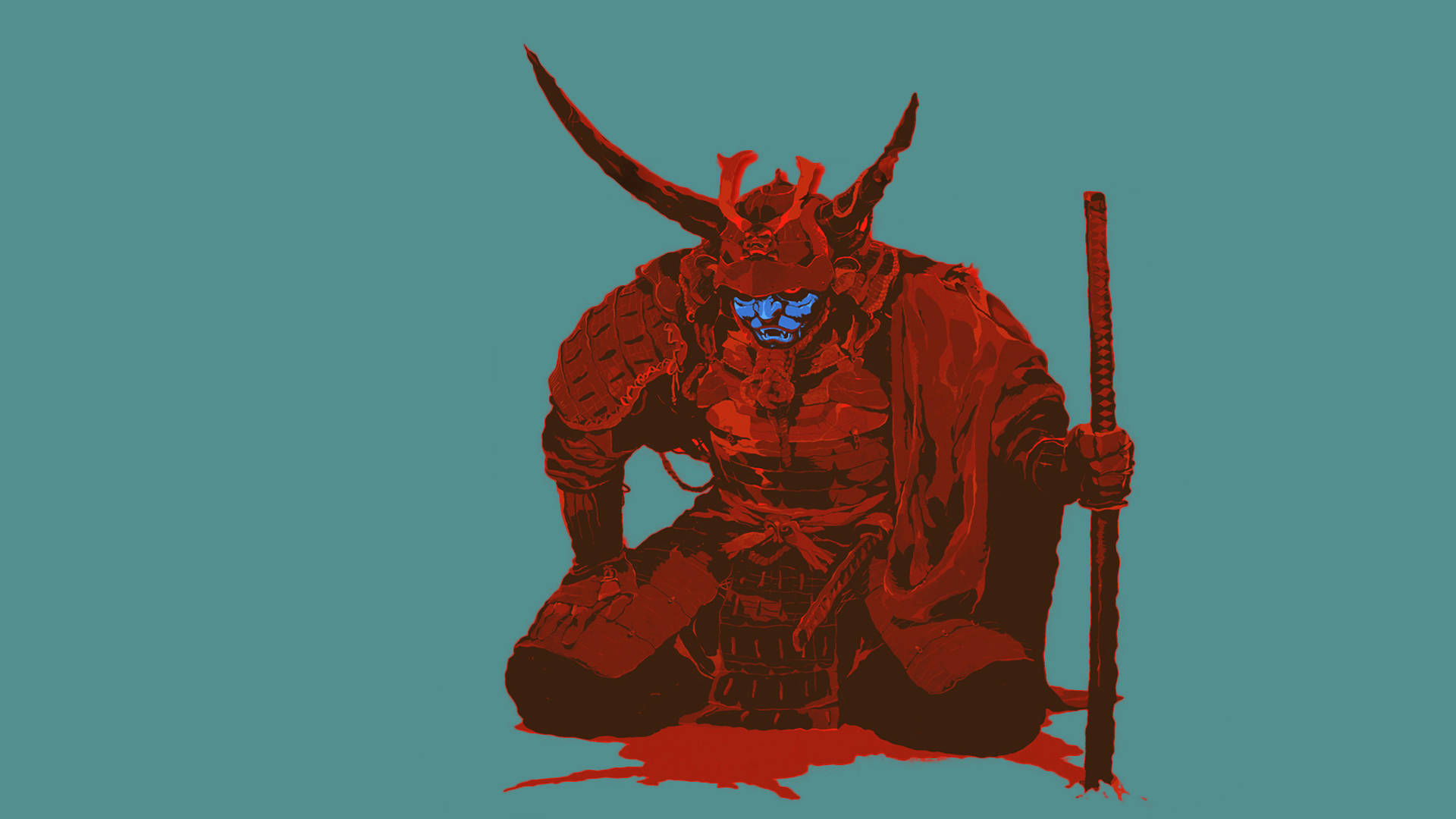Nền Xanh Lục Samurai Nhật Bản Hình nền