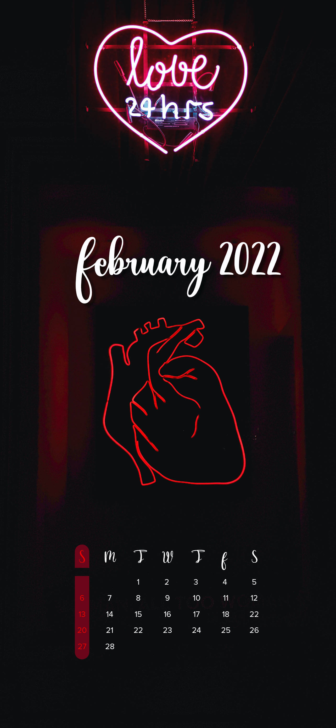 Neon Heart February 2022 Calendar Hình nền