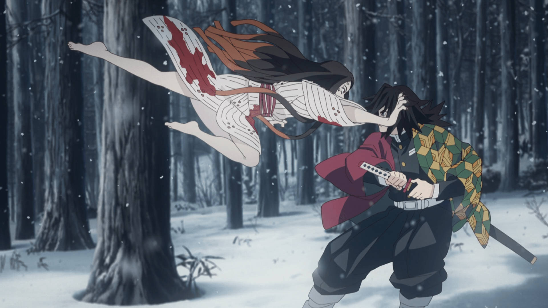 Hình nền Demon Slayer Nezuko tấn công Thủy Trụ, Giyu Tomioka. — Thanh gươm diệt quỷ 4K GIF Hình nền