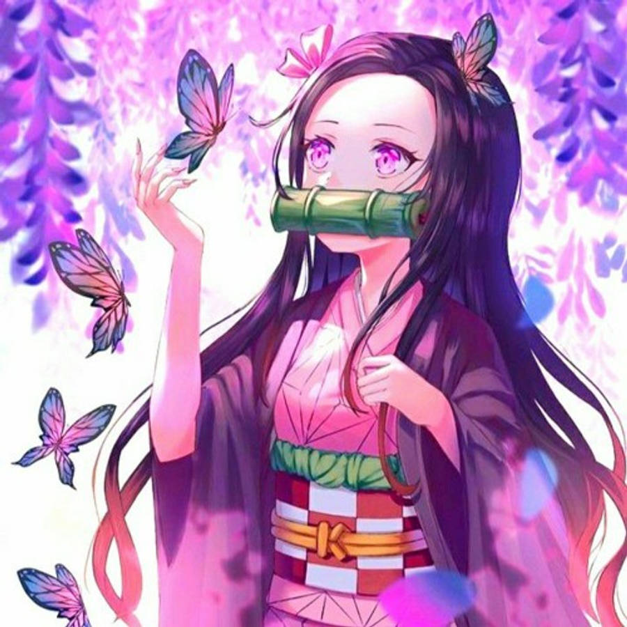 Nezuko Trong Kimetsu No Yaiba Với Những Chú Bướm Hình nền