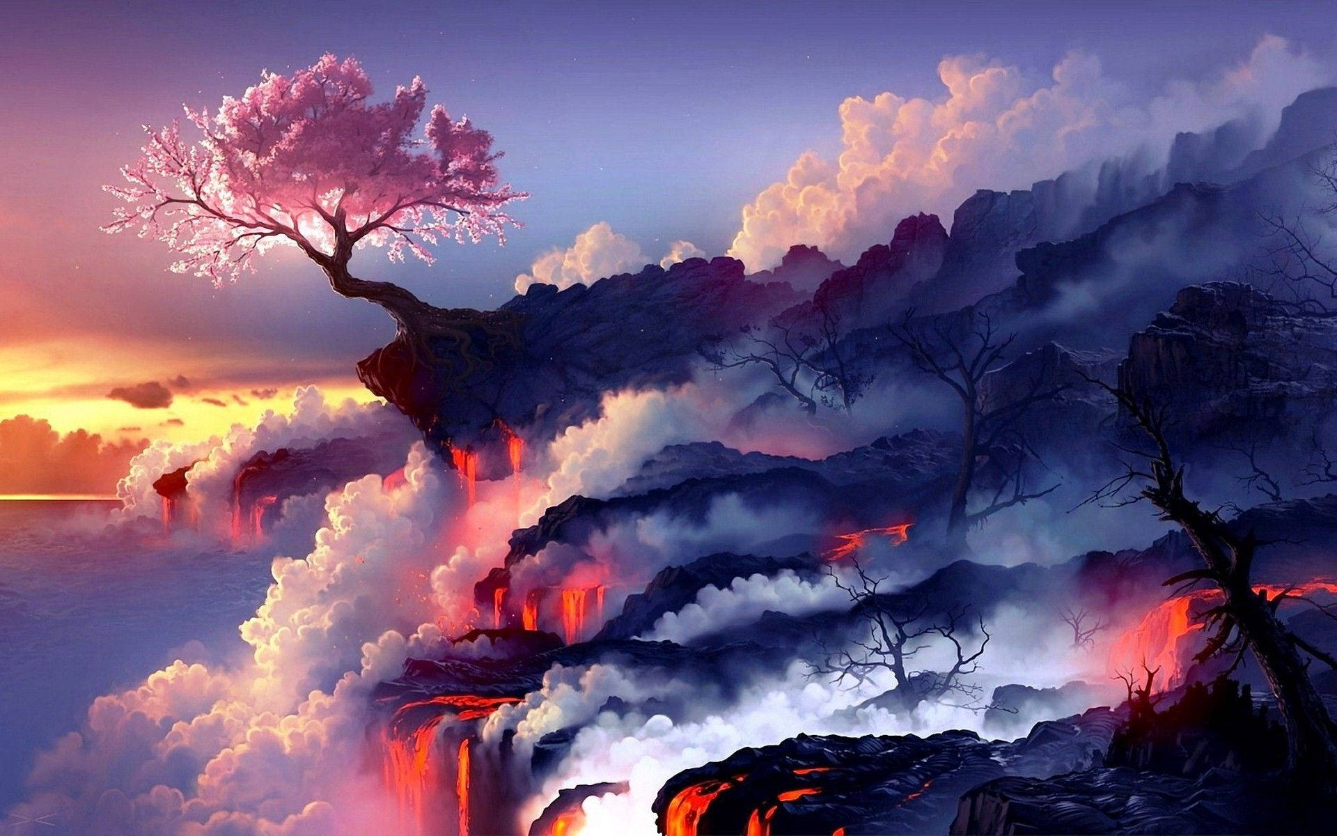 Nghệ thuật anime hoa anh đào Hình nền