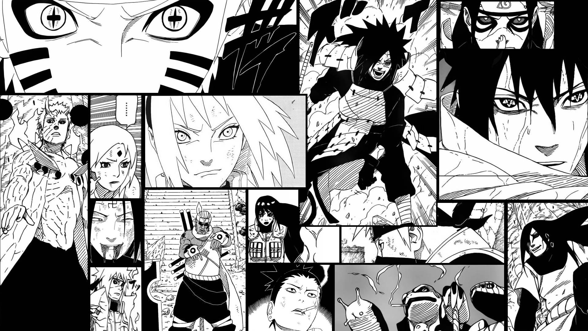 Nghệ thuật Anime Đen Trắng với các Khung truyện Naruto Hình nền