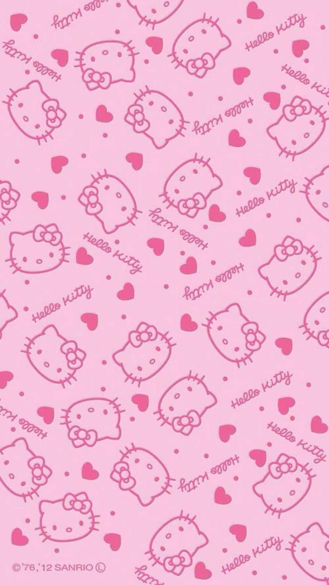 Nghệ thuật hình nền Hello Kitty màu hồng dễ thương với trái tim
