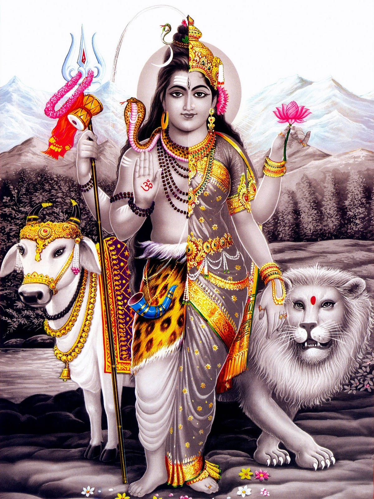 Nghệ thuật màu sắc Shiva Parvati trong hình tướng Ardhnarishwar Hình nền