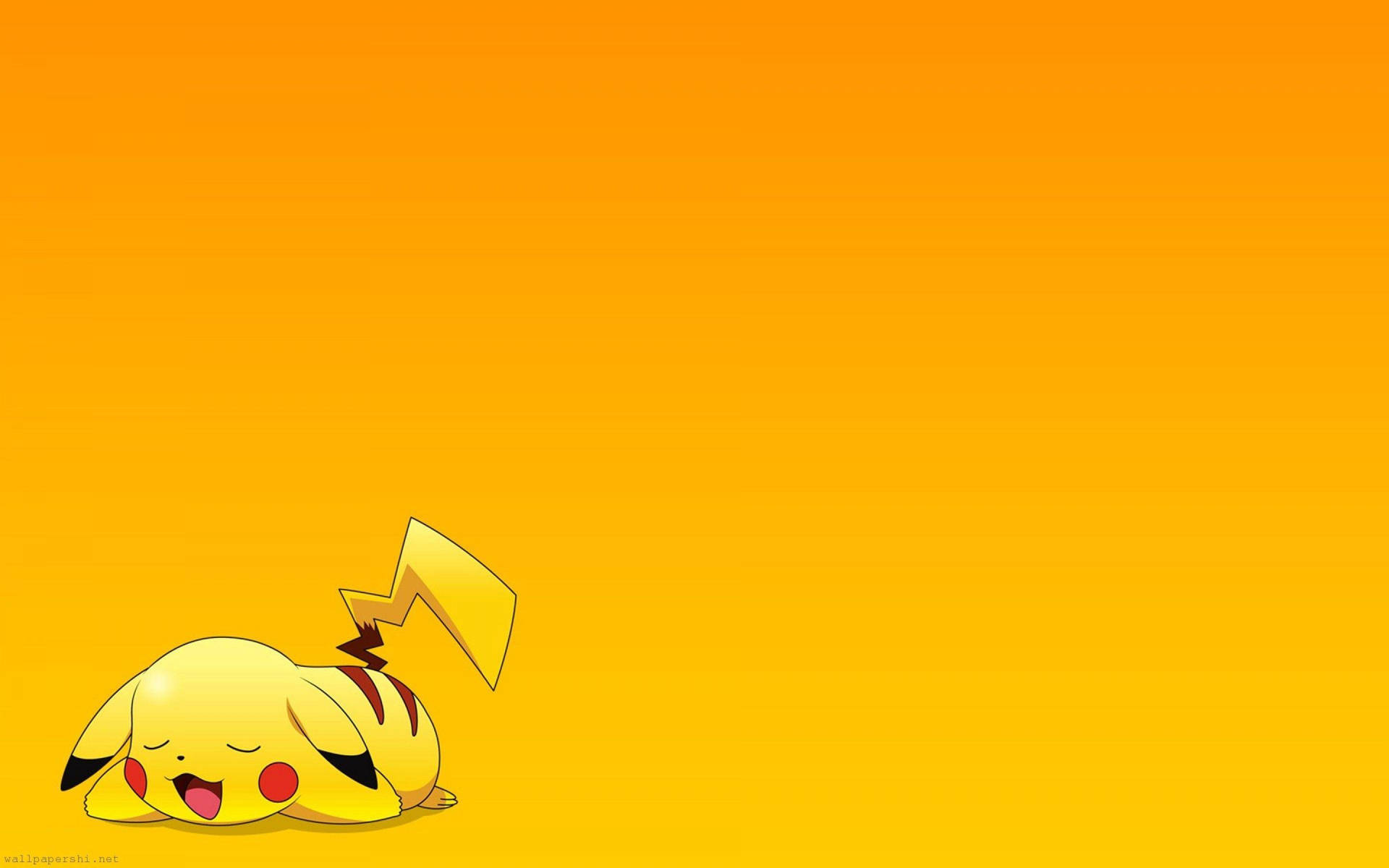 Hình nền Pikachu nghỉ ngơi ở góc nền vàng.