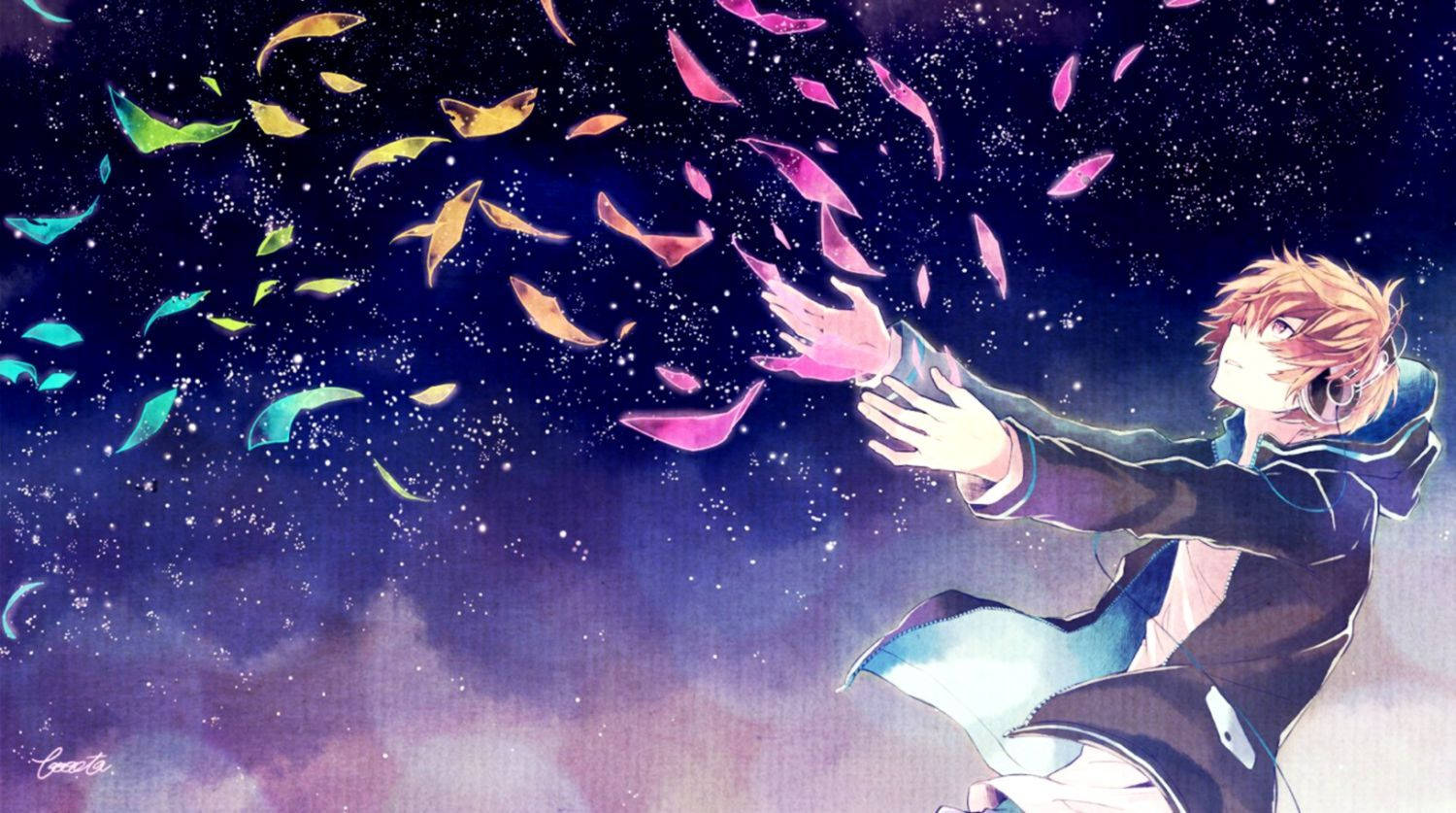 Hình nền cậu bé anime thư giãn với âm nhạc