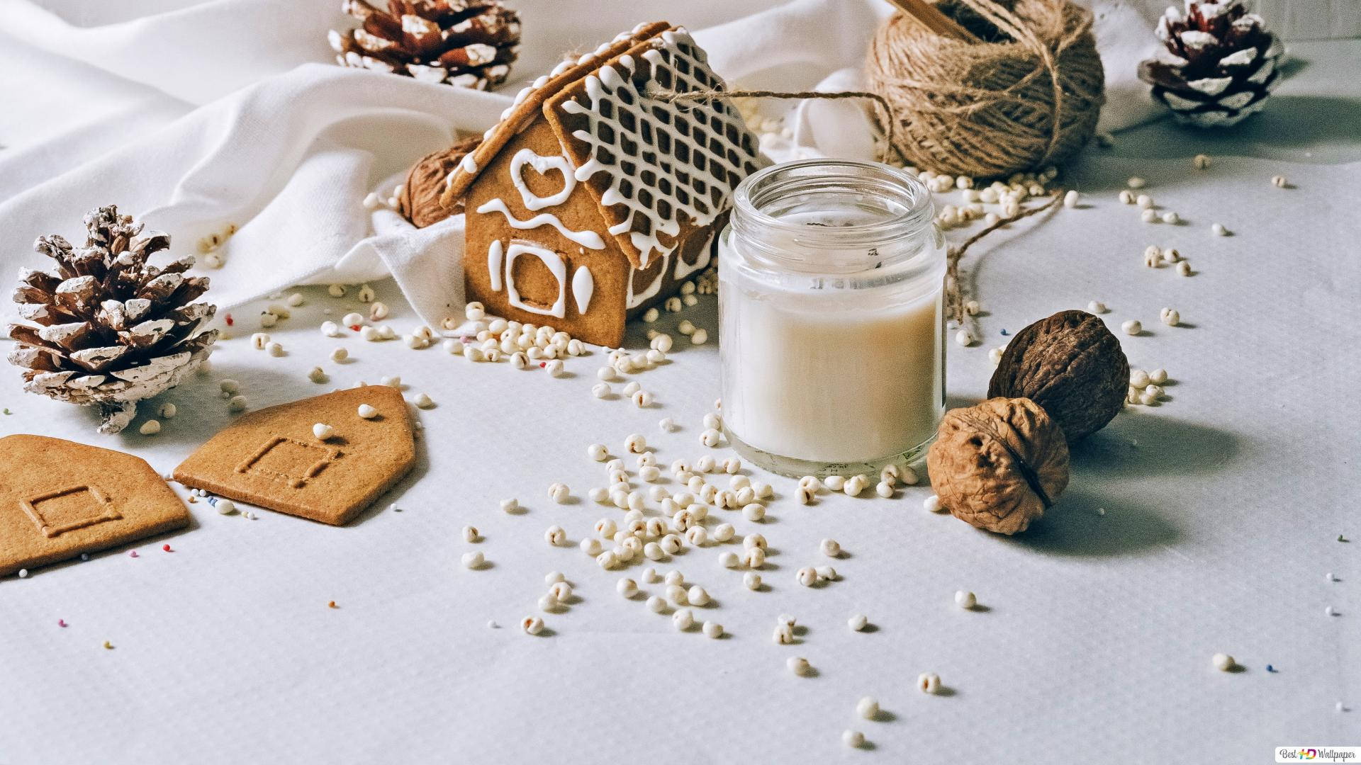 Ngôi nhà bánh gừng Giáng sinh trắng Hình nền