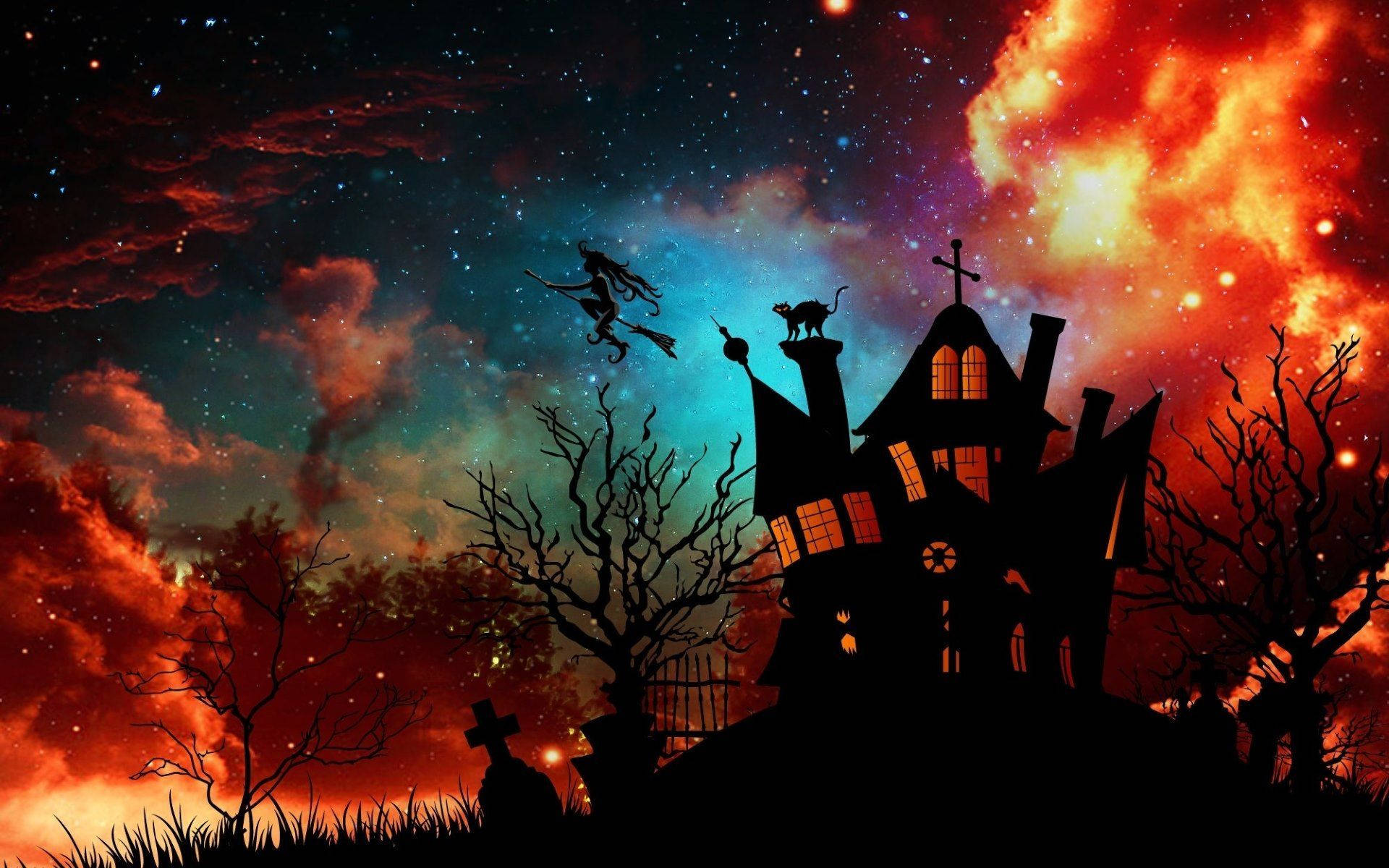 Ngôi Nhà Phù Thủy Halloween Dễ Thương Hình nền