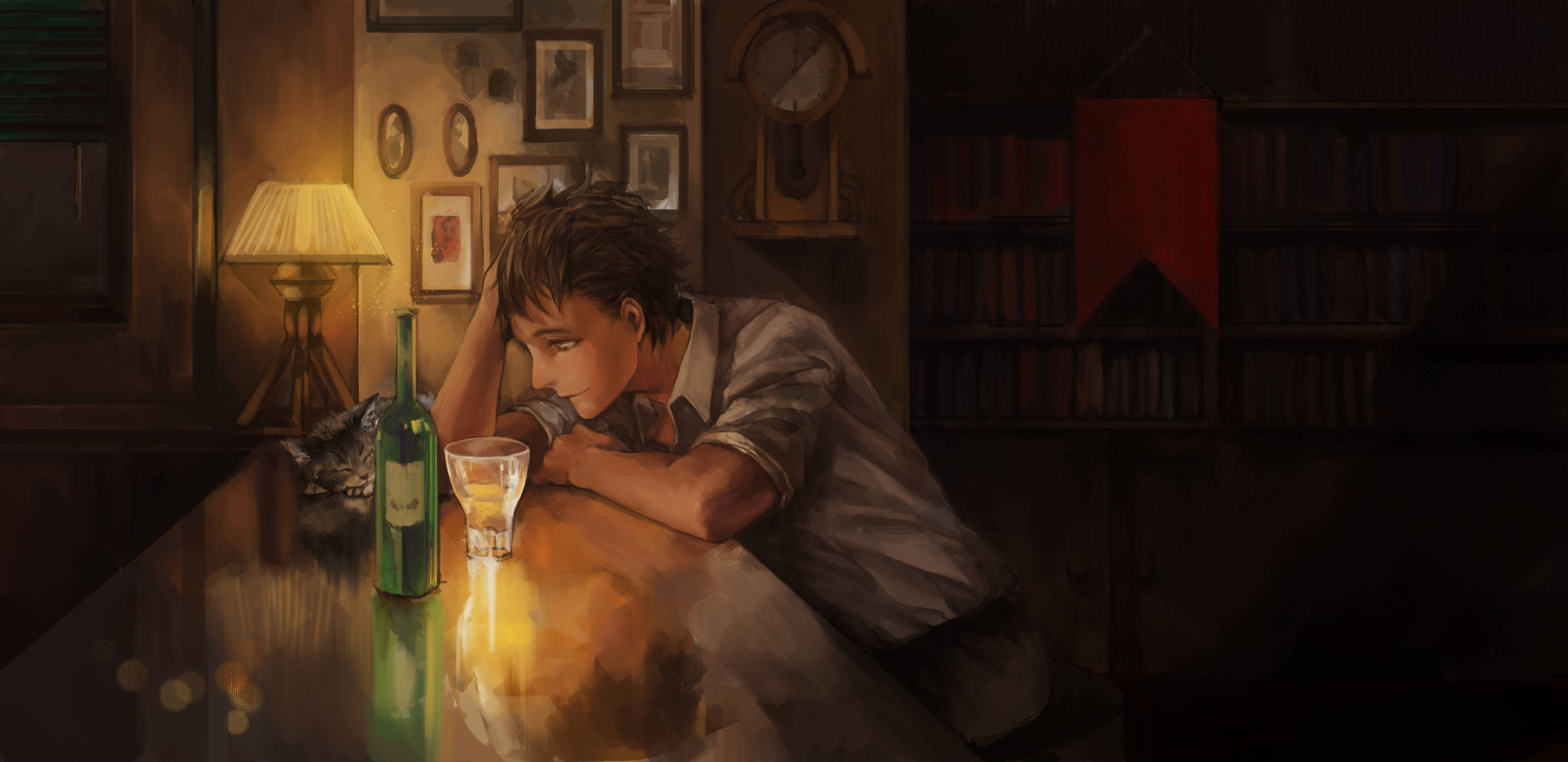 Người Đàn Ông Anime Uống Rượu Trong Bóng Tối Hình nền