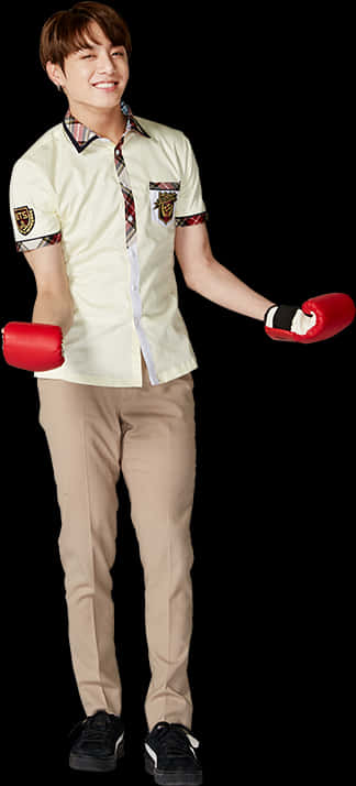 Người đàn ông mỉm cười với găng tay boxing Hình nền