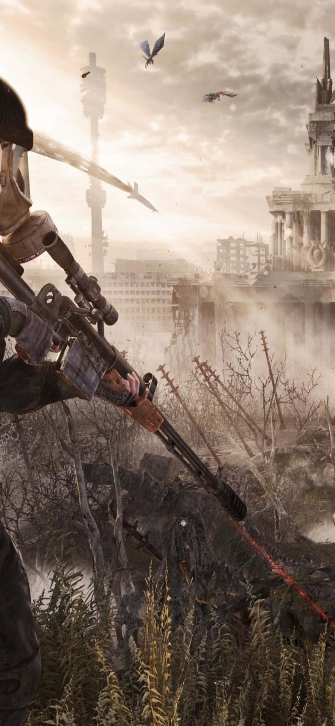 Người lính đi bộ về phía ngôi làng iPhone X Metro Last Light Background Hình nền