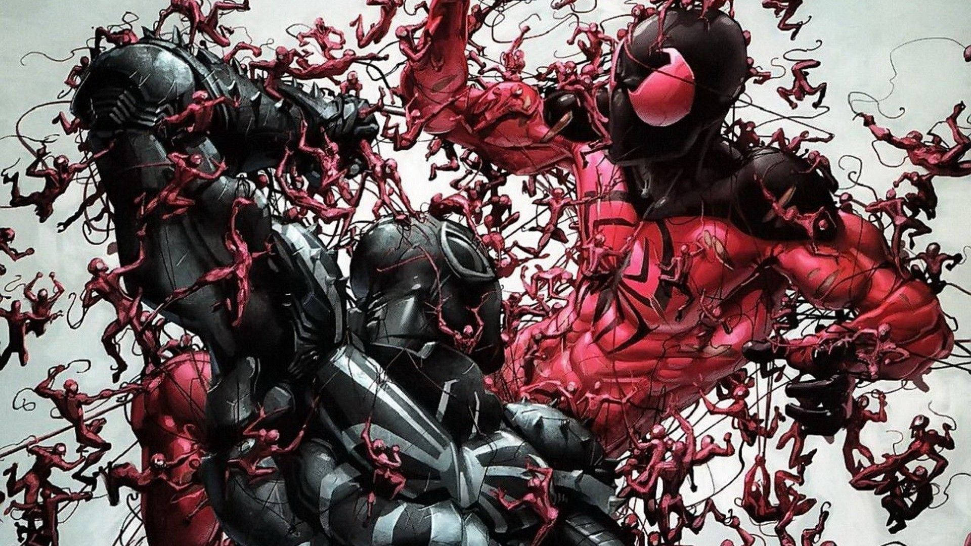Siêu anh hùng Marvel Người Nhện đỏ và đen với những người tí hon.