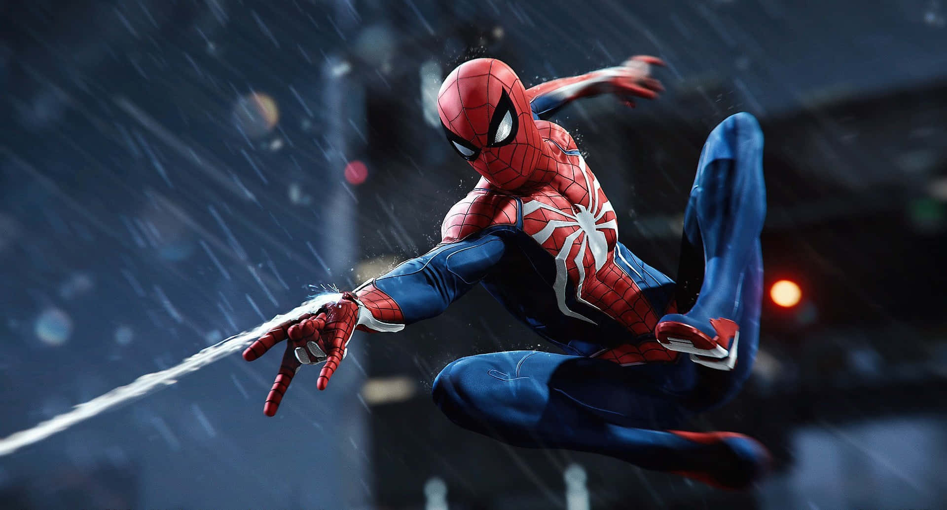 Người Nhện Marvel PS4 bắn tơ trong mưa Hình nền