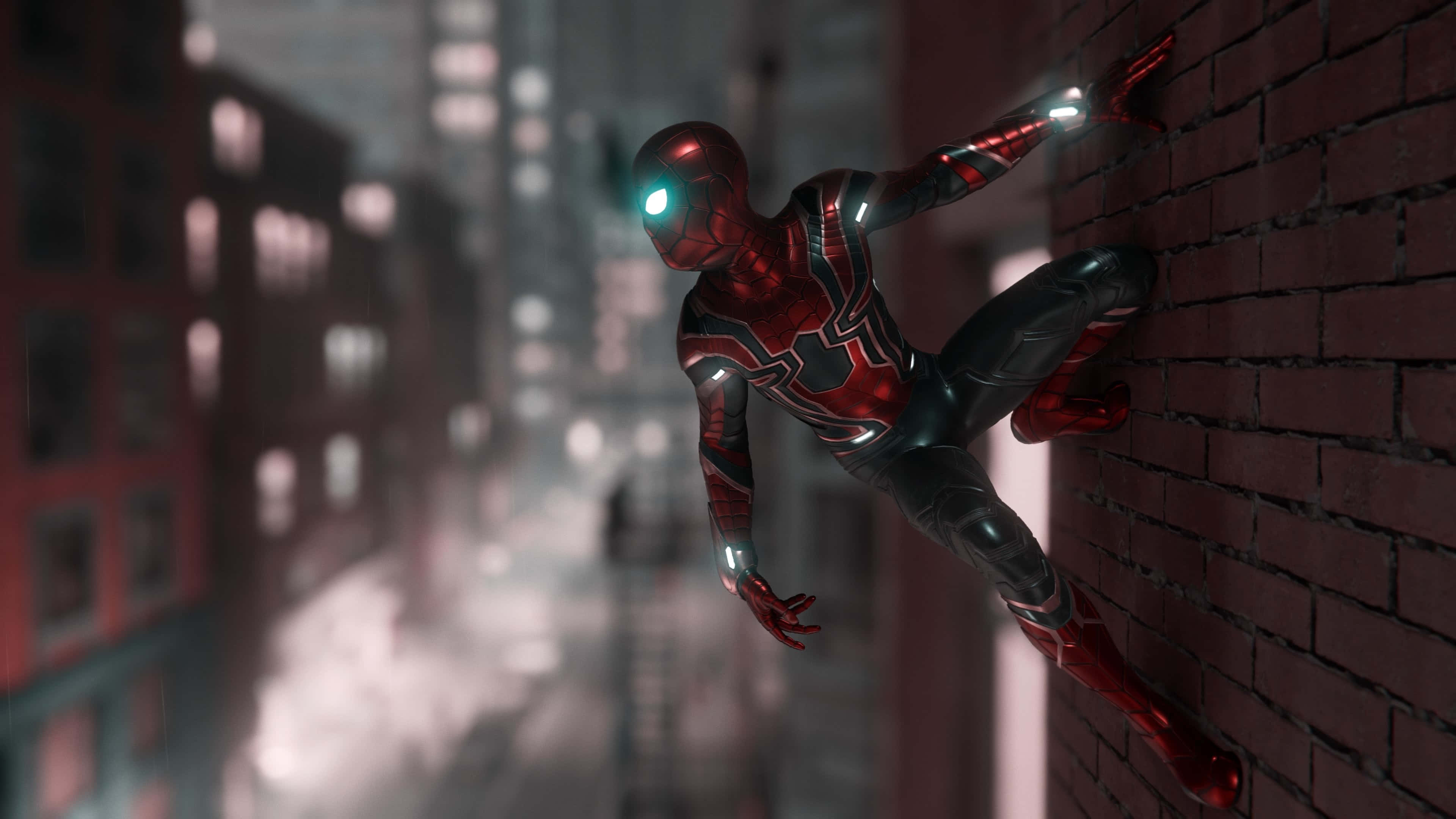 Người Nhện Marvel PS4 tạo dáng trên tường Hình nền