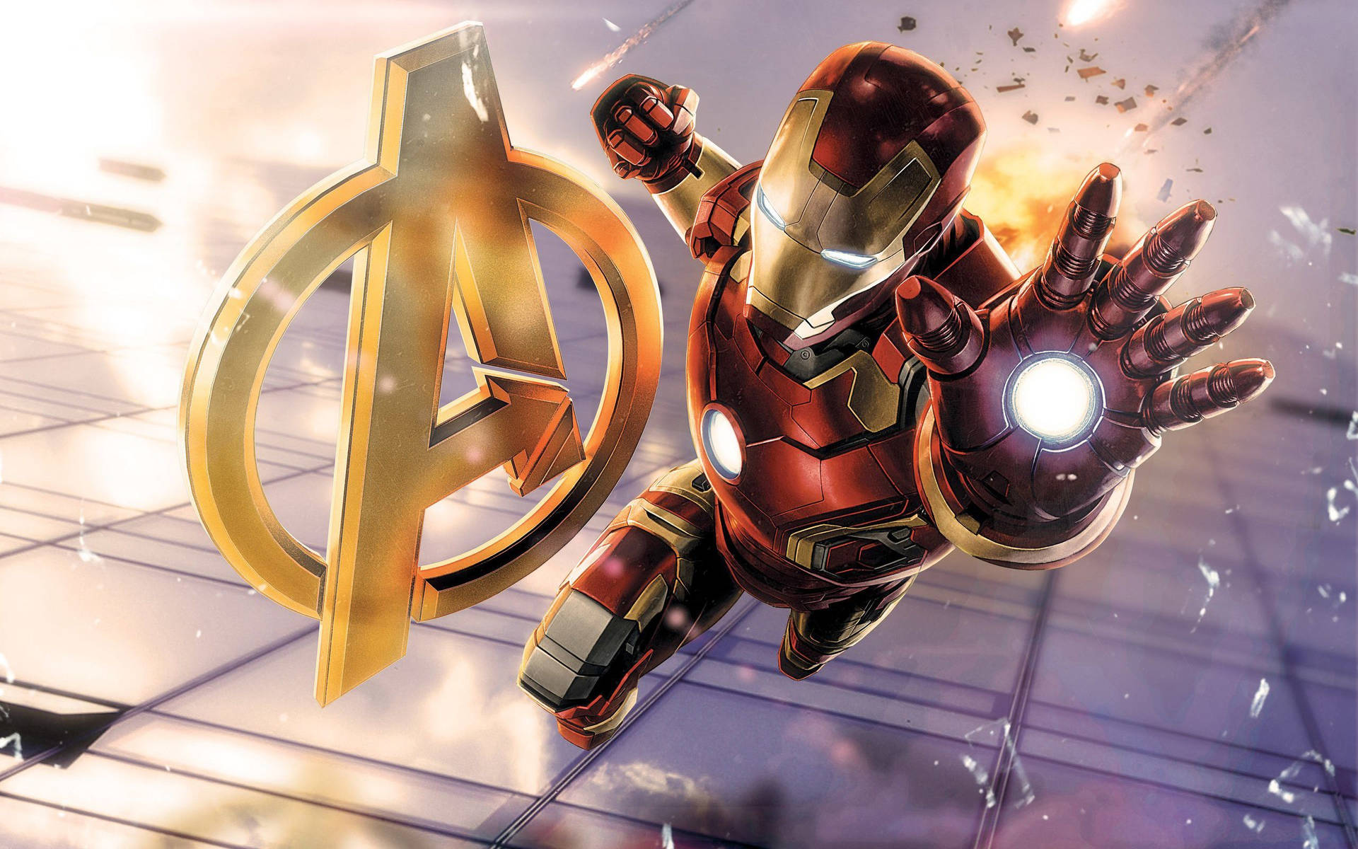 Hình nền Người Sắt với biểu tượng Avengers
