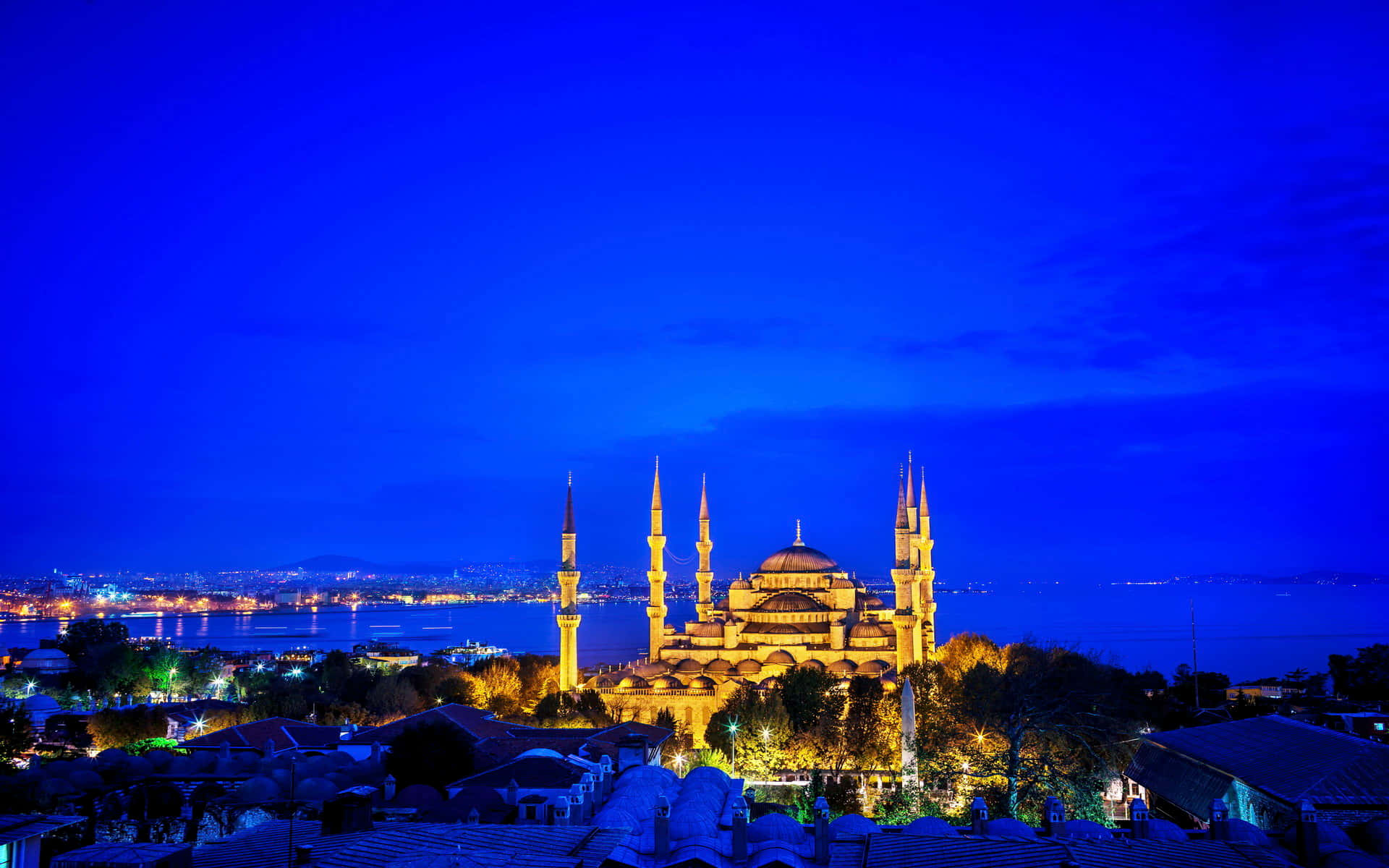Nhà thờ Hồi giáo Sultan Ahmed Istanbul buổi tối xanh Hình nền