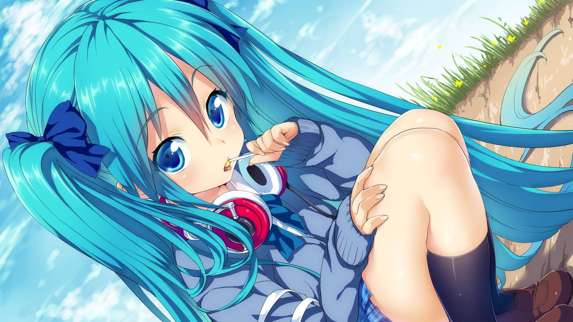 Nhân vật anime dễ thương với kẹo mút Hình nền