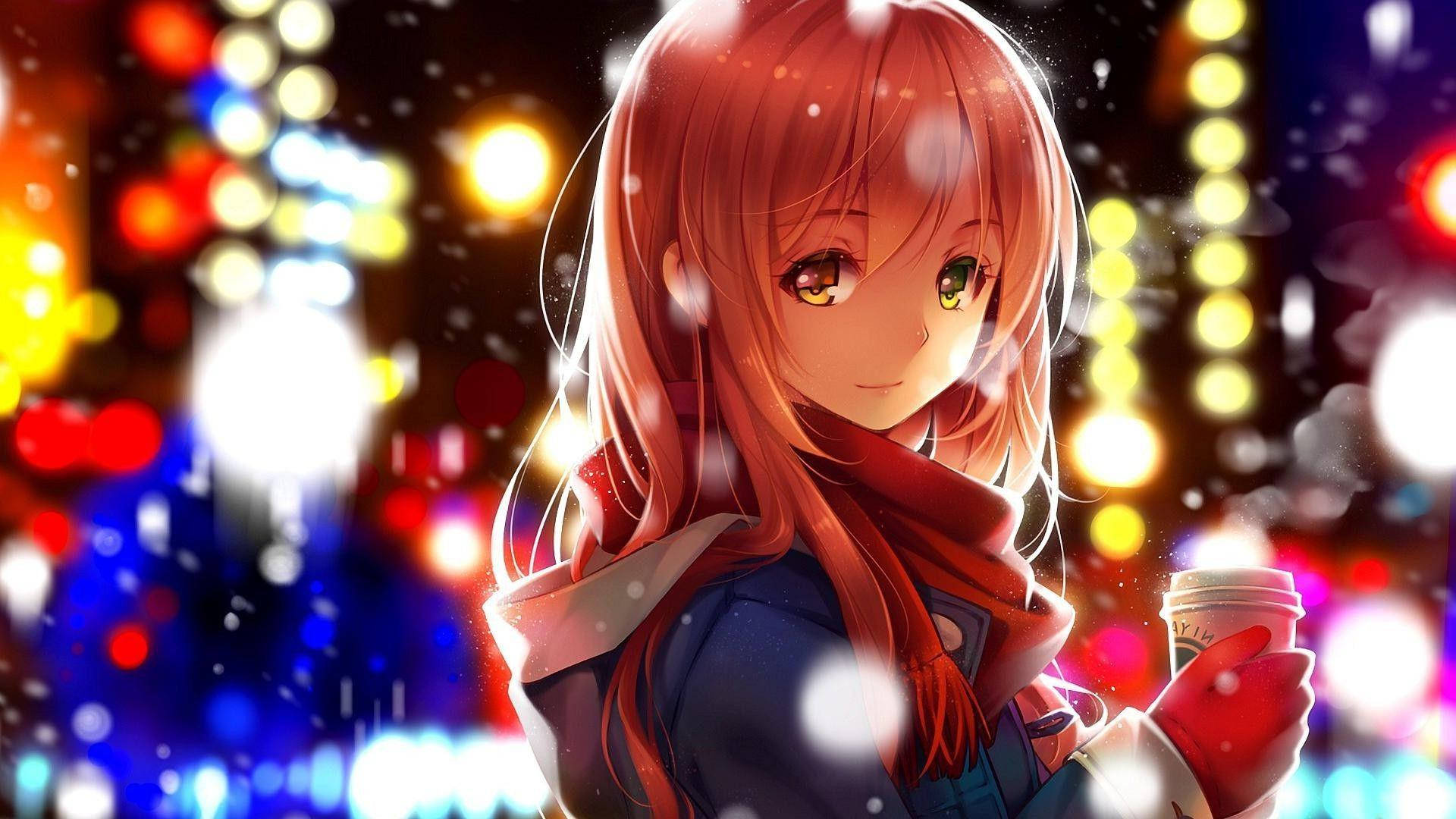Nhân Vật Anime Dễ Thương Trong Tuyết Hình nền