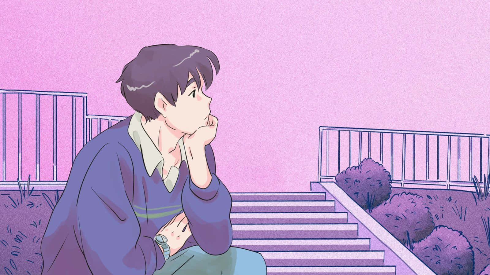 Nhân vật anime trong khung cảnh thẩm mỹ màu hồng Hình nền