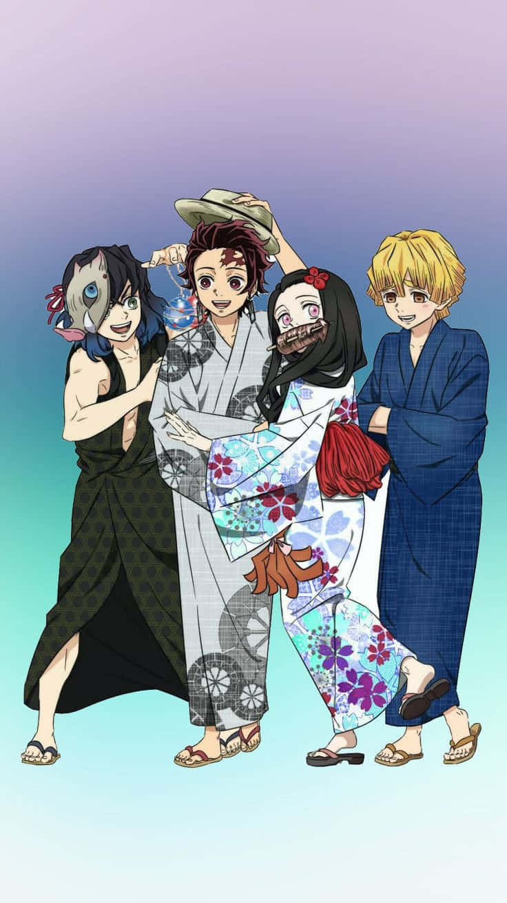 Nhân Vật Demon Slayer Dễ Thương Inosuke Tanjiro Nezuko Và Zenitsu Hình nền