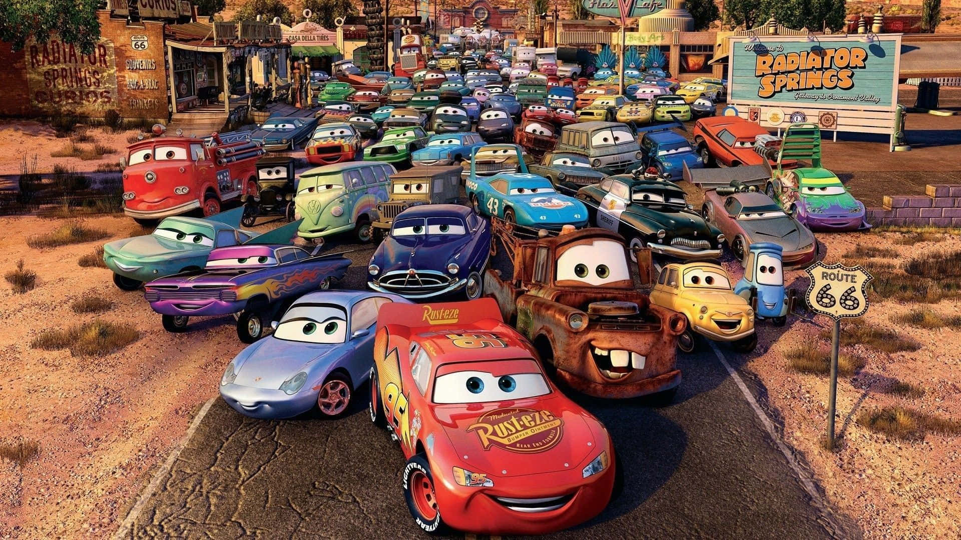 Nhân vật hoạt hình Disney Cars tại Radiator Springs Hình nền