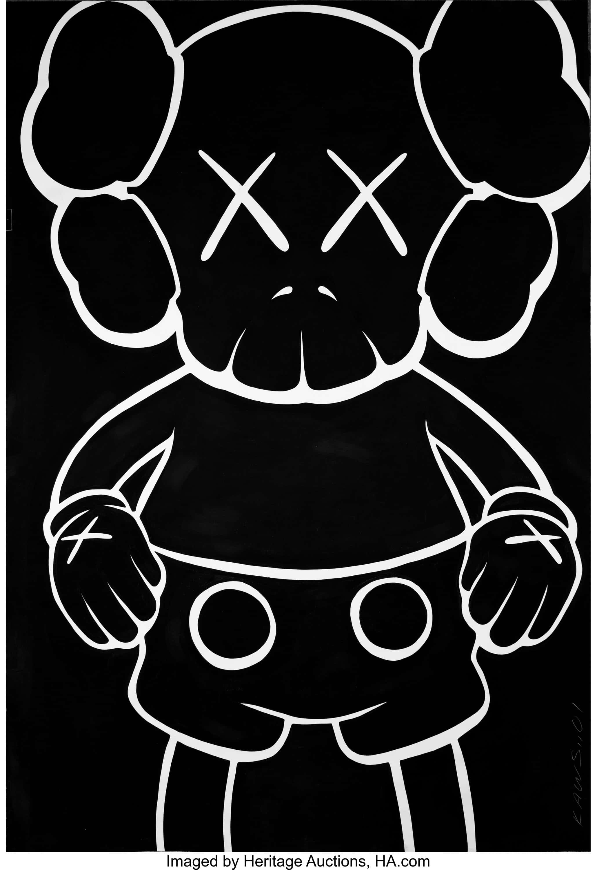 Nhân vật KAWS Companion biểu tượng đang ngước nhìn lên bầu trời xanh Hình nền