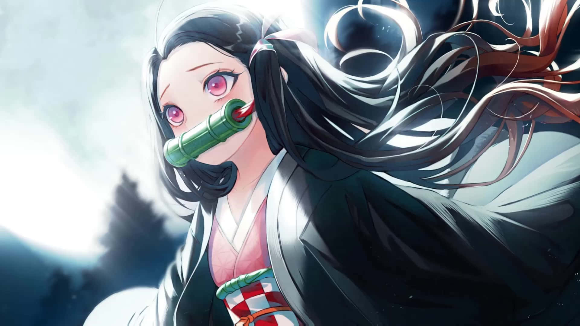 Nhân vật Manga Nezuko Kamado dễ thương với mặt trăng phát sáng