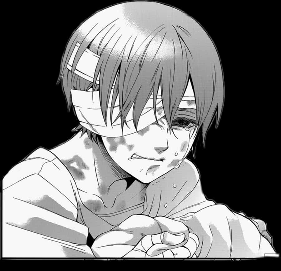 Nhân vật Manga với nước mắt và băng gạc Hình nền