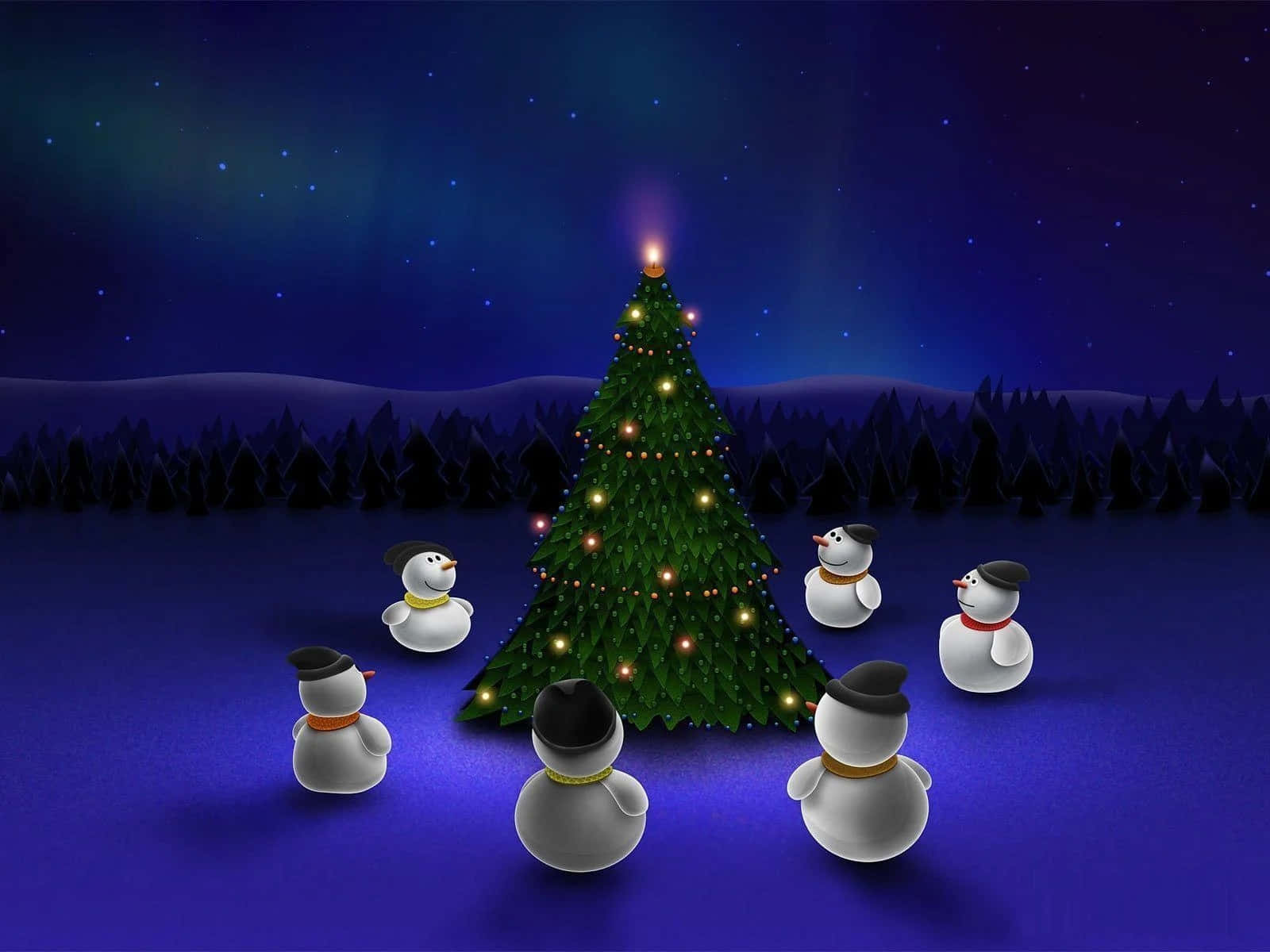 Nhân vật ông già Noel vui vẻ với cây thông Giáng sinh Hình nền