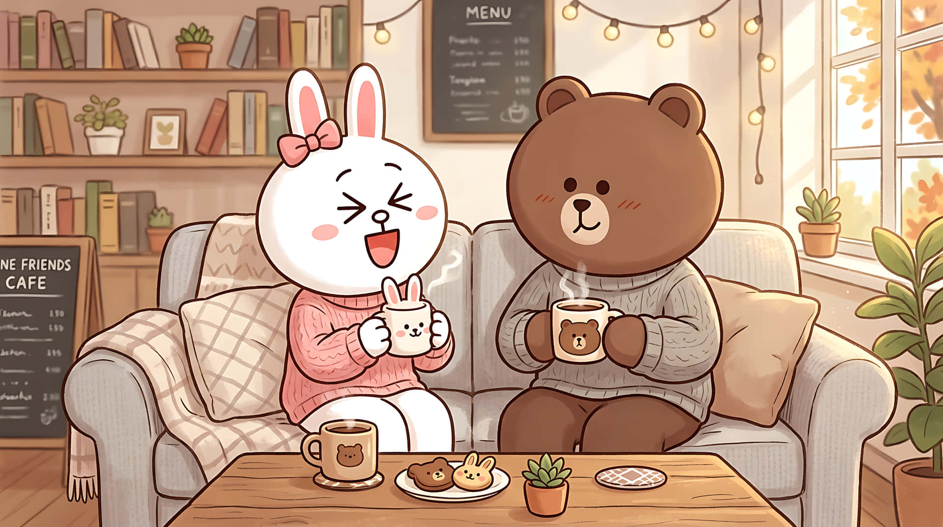 thỏ,gấu,thỏ con,quán cà phê,cà phê,tình bạn,dễ thương,kawaii,minh họa,hoạt hình,ấm cúng,hygge,áo len,mùa thu,mùa đông,nội thất,phong cách sống,bạn bè,tình yêu,cặp đôi