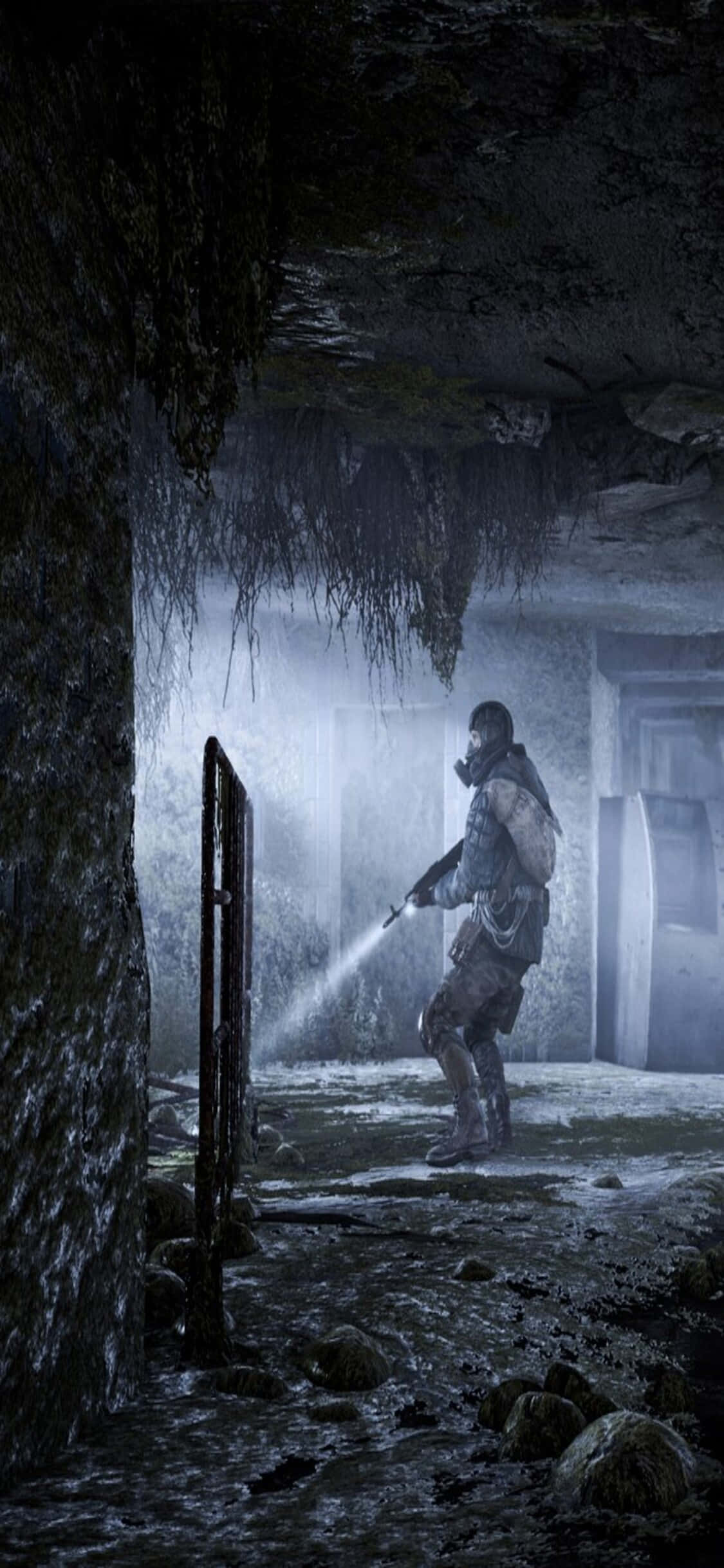 Nhân vật với đèn pin iPhone X Metro Last Light Background Hình nền