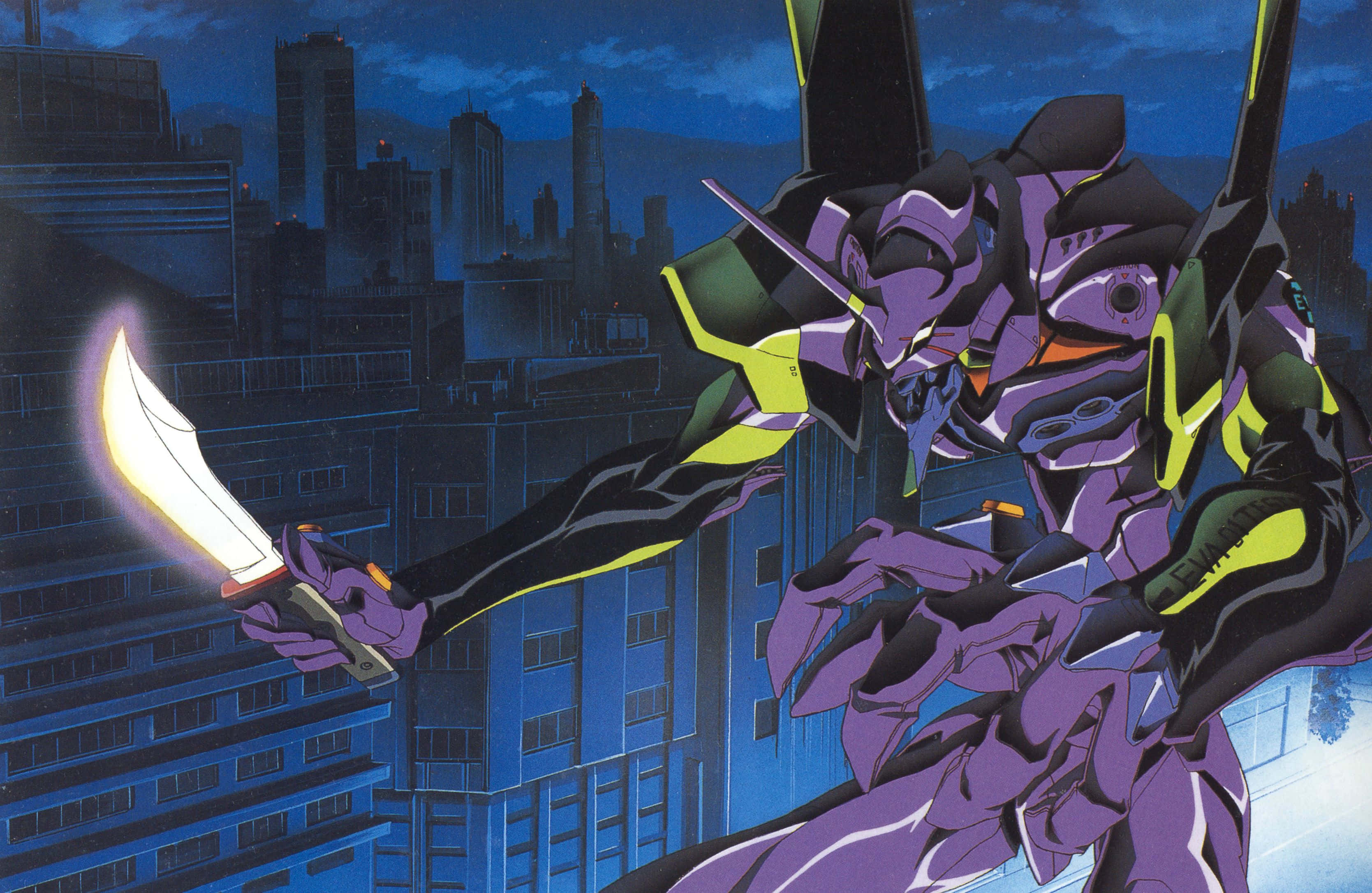 Nhân viên NERV bảo vệ Tokyo-3 khỏi kẻ xâm lược trong Neon Genesis Evangelion. Hình nền