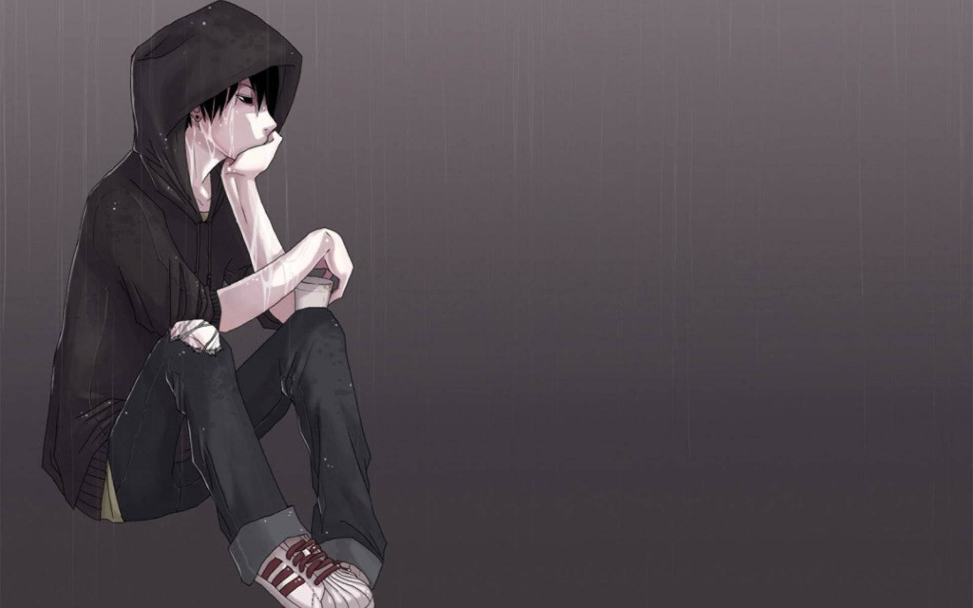 Nhiếp ảnh Buồn Áo Hoodie Đen Anime Hình nền