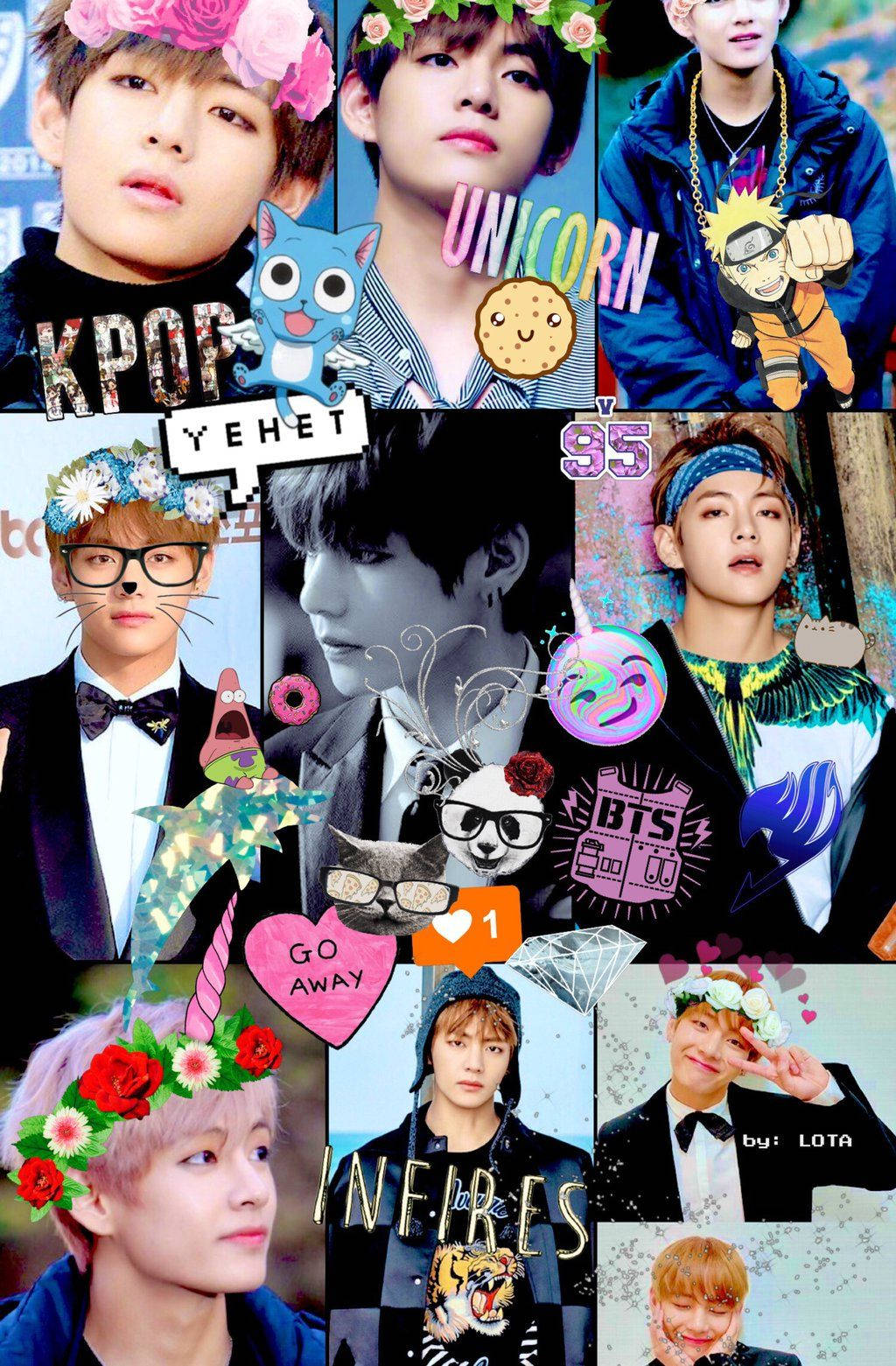 Các thành viên nhóm nhạc nam BTS: V, Jungkook, Jimin, Suga, Jin, RM và J-Hope với những hình dán dễ thương.