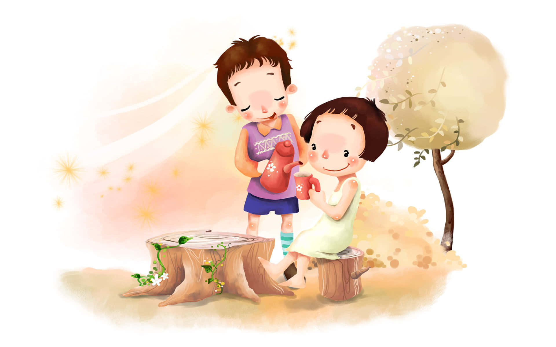 Những Chú Động Vật Hoạt Hình Đáng Yêu Tận Hưởng Ngày Nắng Hình nền