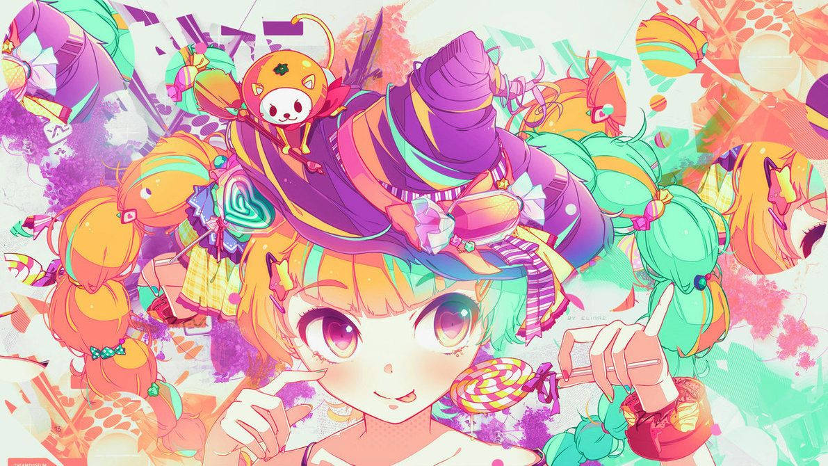 Hình nền phù thủy kawaii với đồ ngọt.