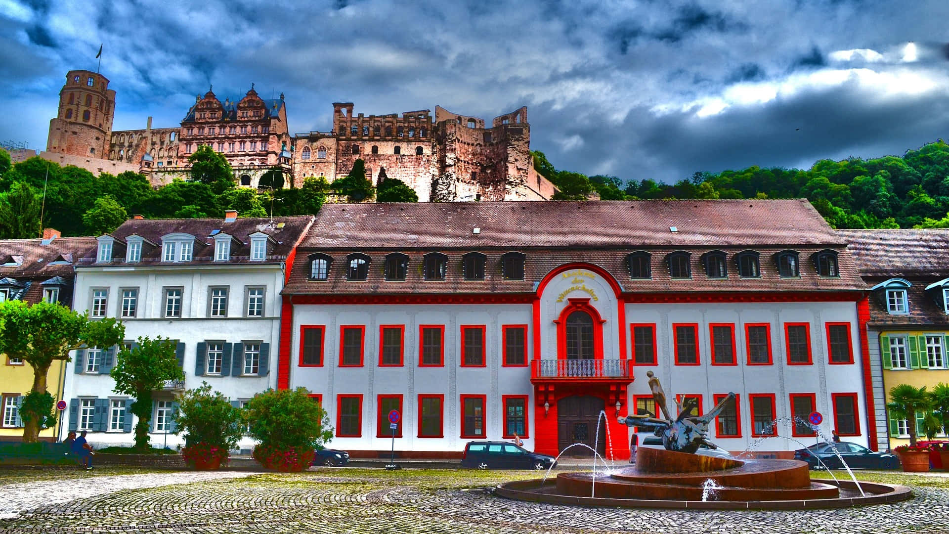 Những ngôi nhà thẩm mỹ bên dưới lâu đài Heidelberg Hình nền