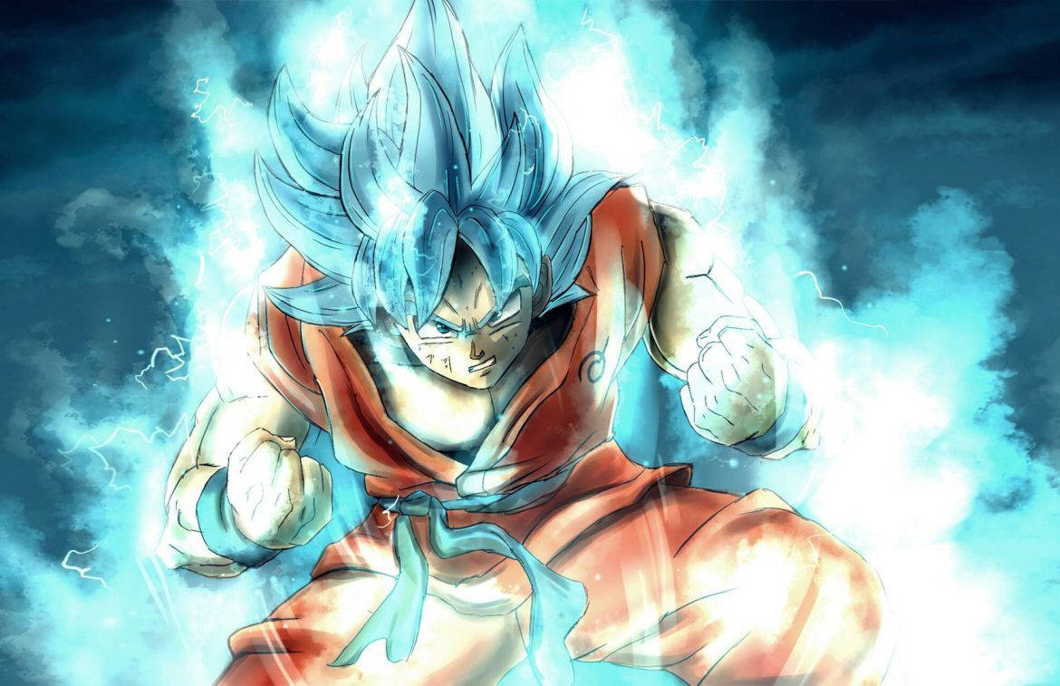Dragon Ball Z San Goku Siêu Saiyan với lửa xanh, nhân vật hoạt hình siêu broly.
