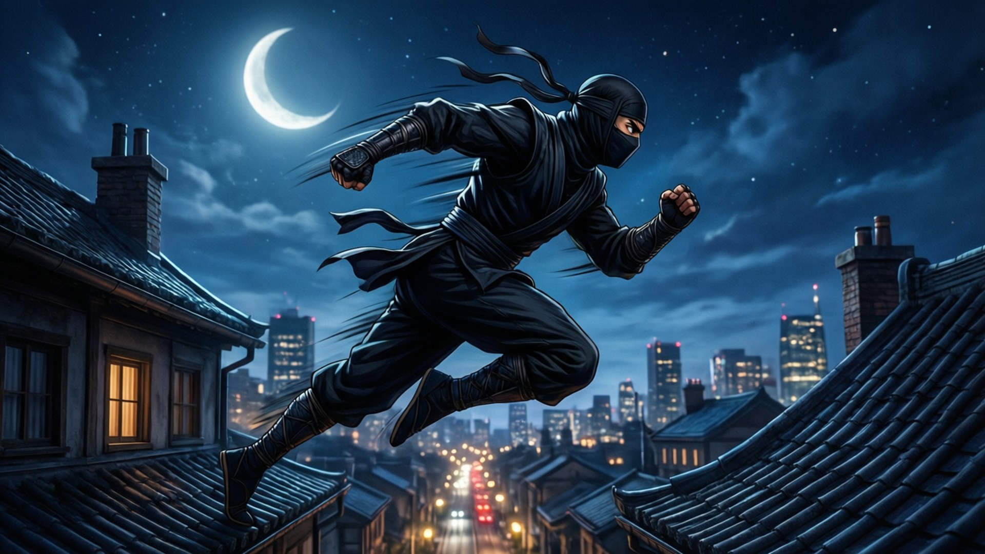 Ninja chạy dưới ánh trăng Hình nền