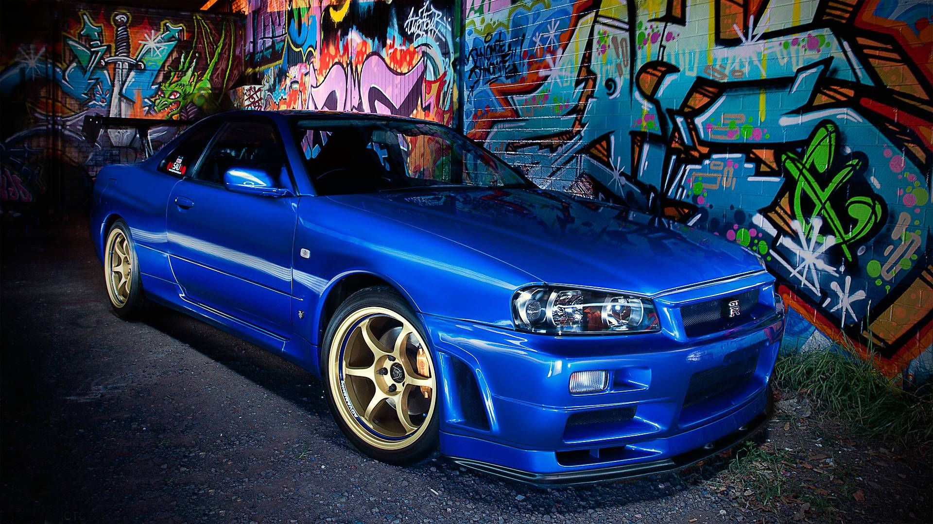 Nissan Skyline GTR R34 gần Graffiti Hình nền